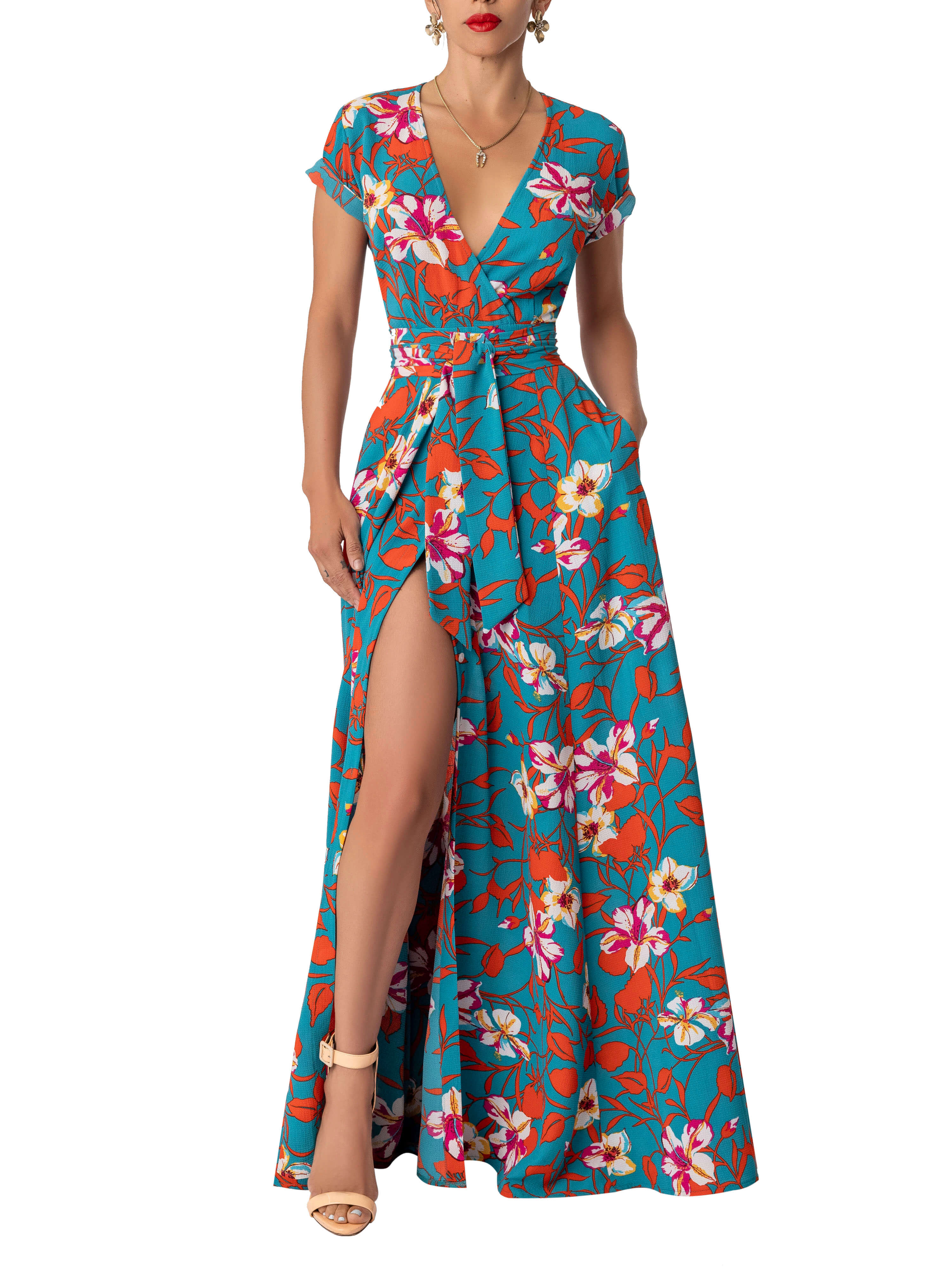 "Aaliyah" Print Wrap Maxi Dress - Image 3