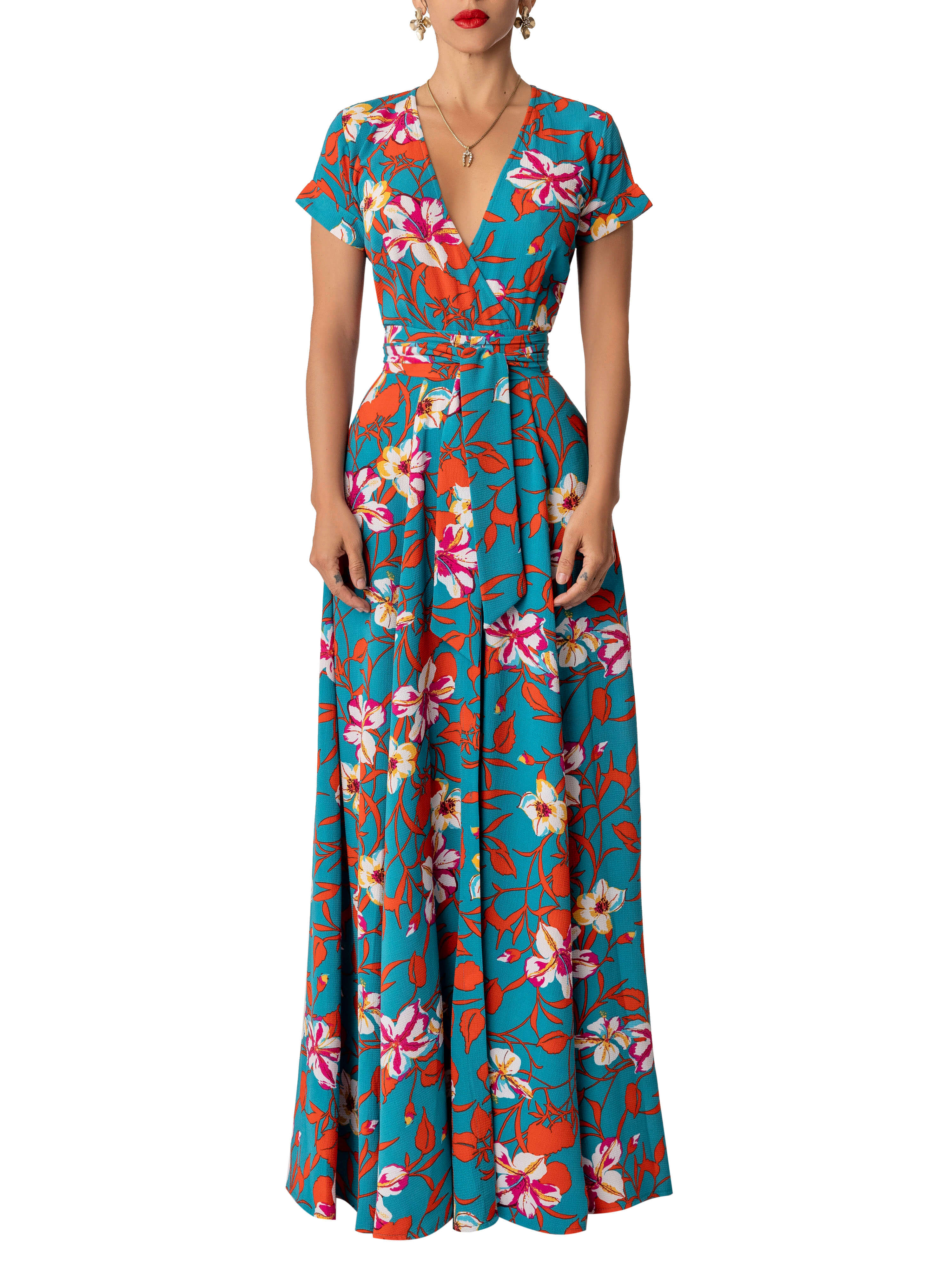 "Aaliyah" Print Wrap Maxi Dress - Image 4