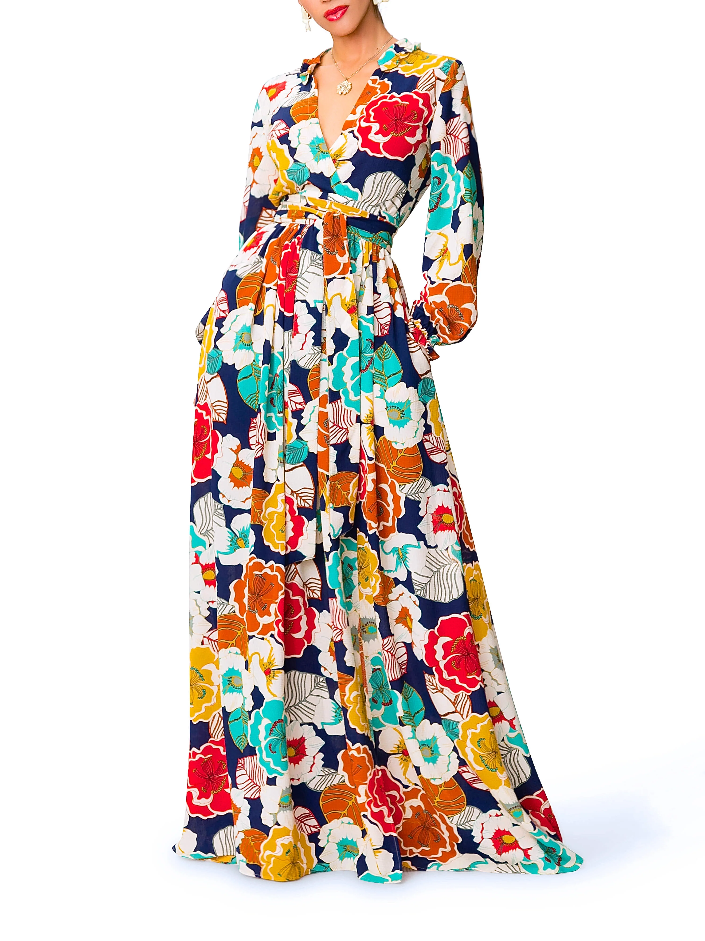 "Adelina" Floral V-Neck Maxi Dress - Image 2
