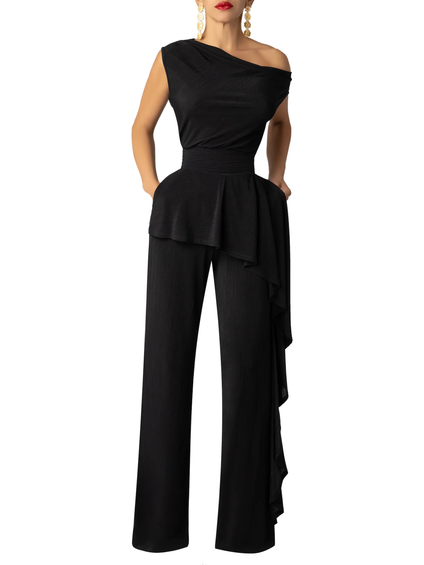 “Agate” Black Off-Shoulder Jumpsuit - Image 3