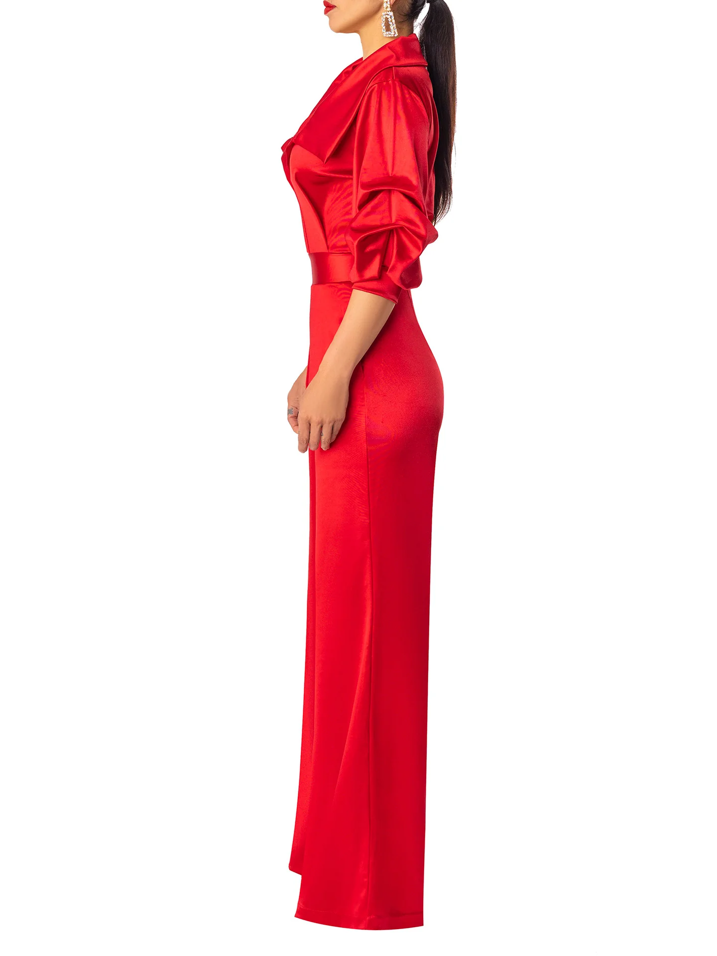 "Almandine" Red Off Shoulder Jumpsuit - Image 4