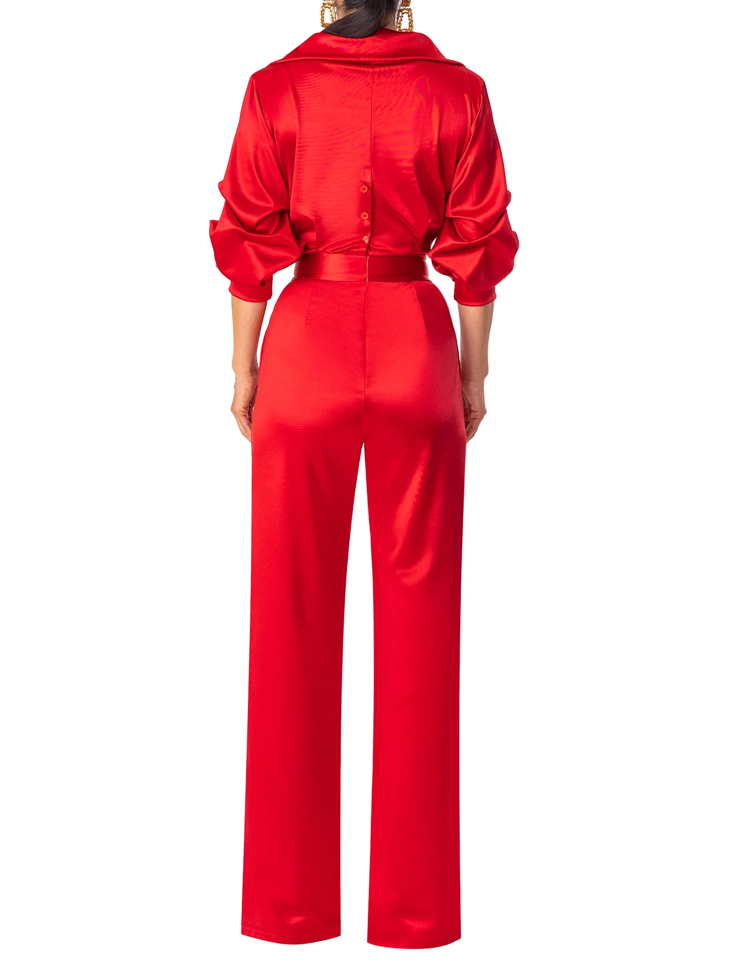 "Almandine" Red Off Shoulder Jumpsuit - Image 5