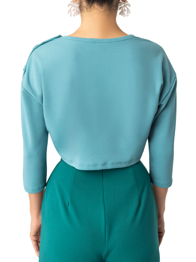 "Amada" Seafoam Button Crop Top - Image 6