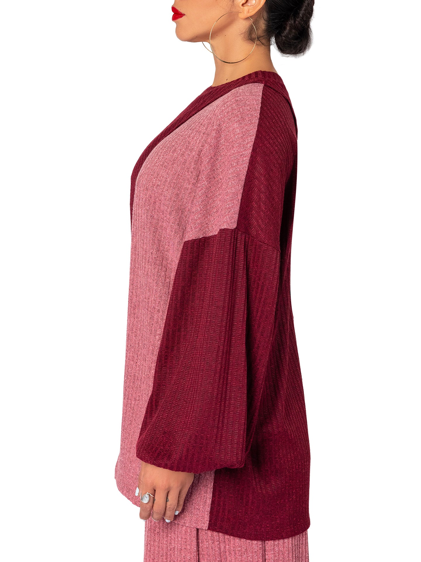 "Amal" Mauve/Burgundy Color Block Top - Image 4