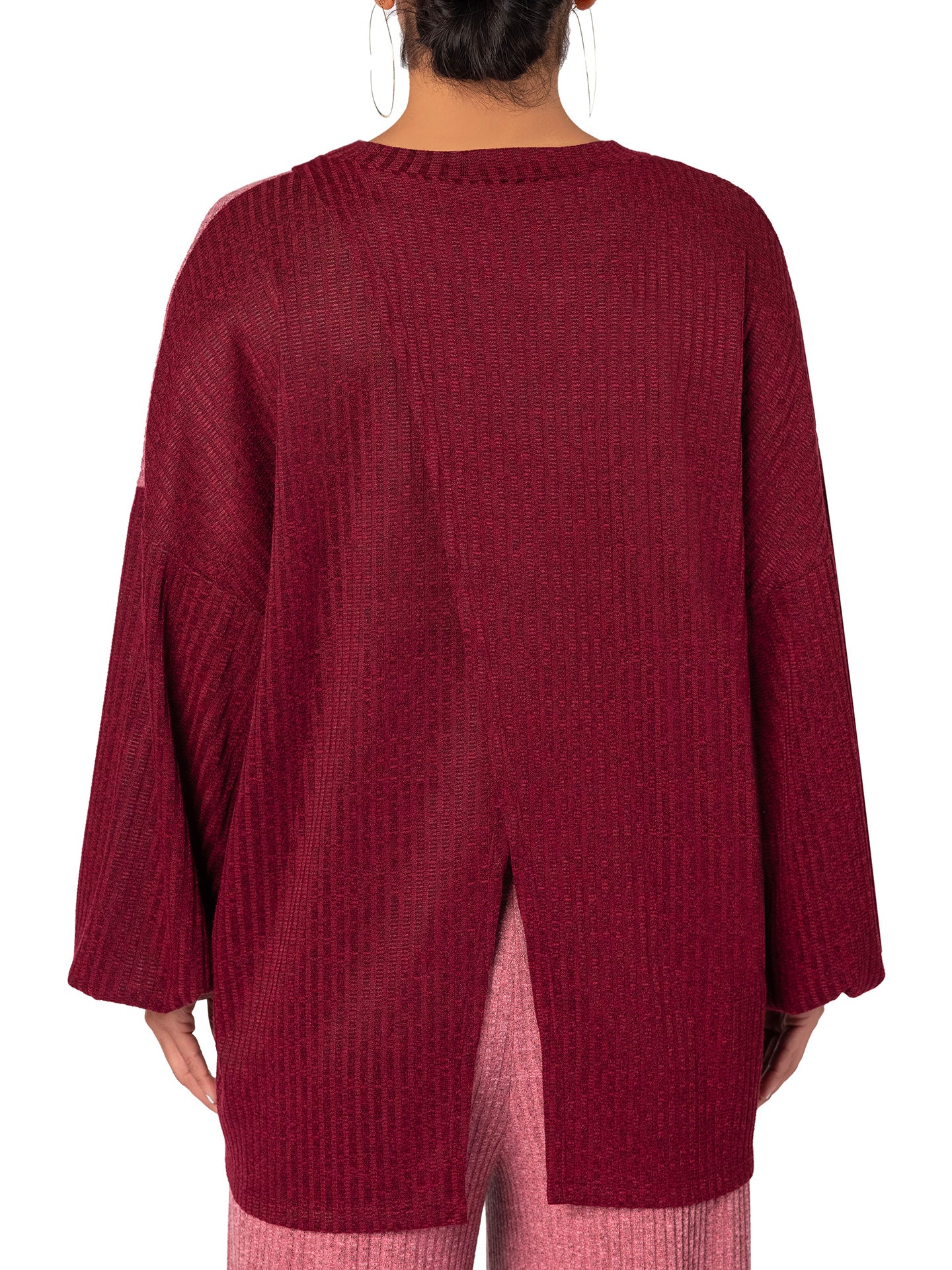 "Amal" Mauve/Burgundy Color Block Top - Image 5