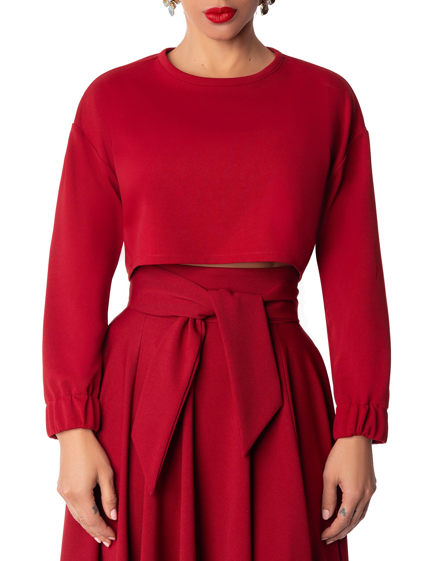 "Amy" Red Long Sleeve Crop Top - Image 3