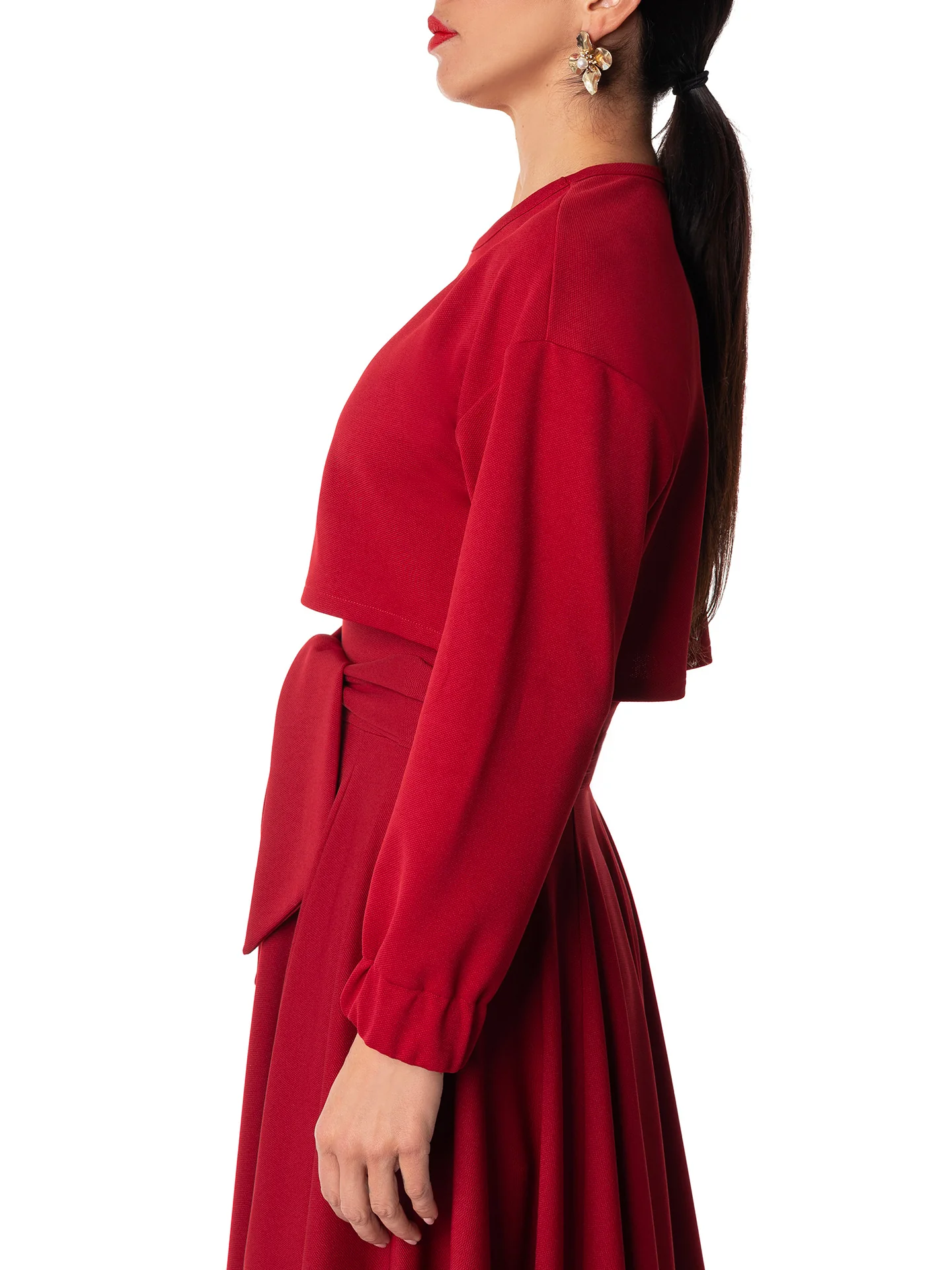 "Amy" Red Long Sleeve Crop Top - Image 4