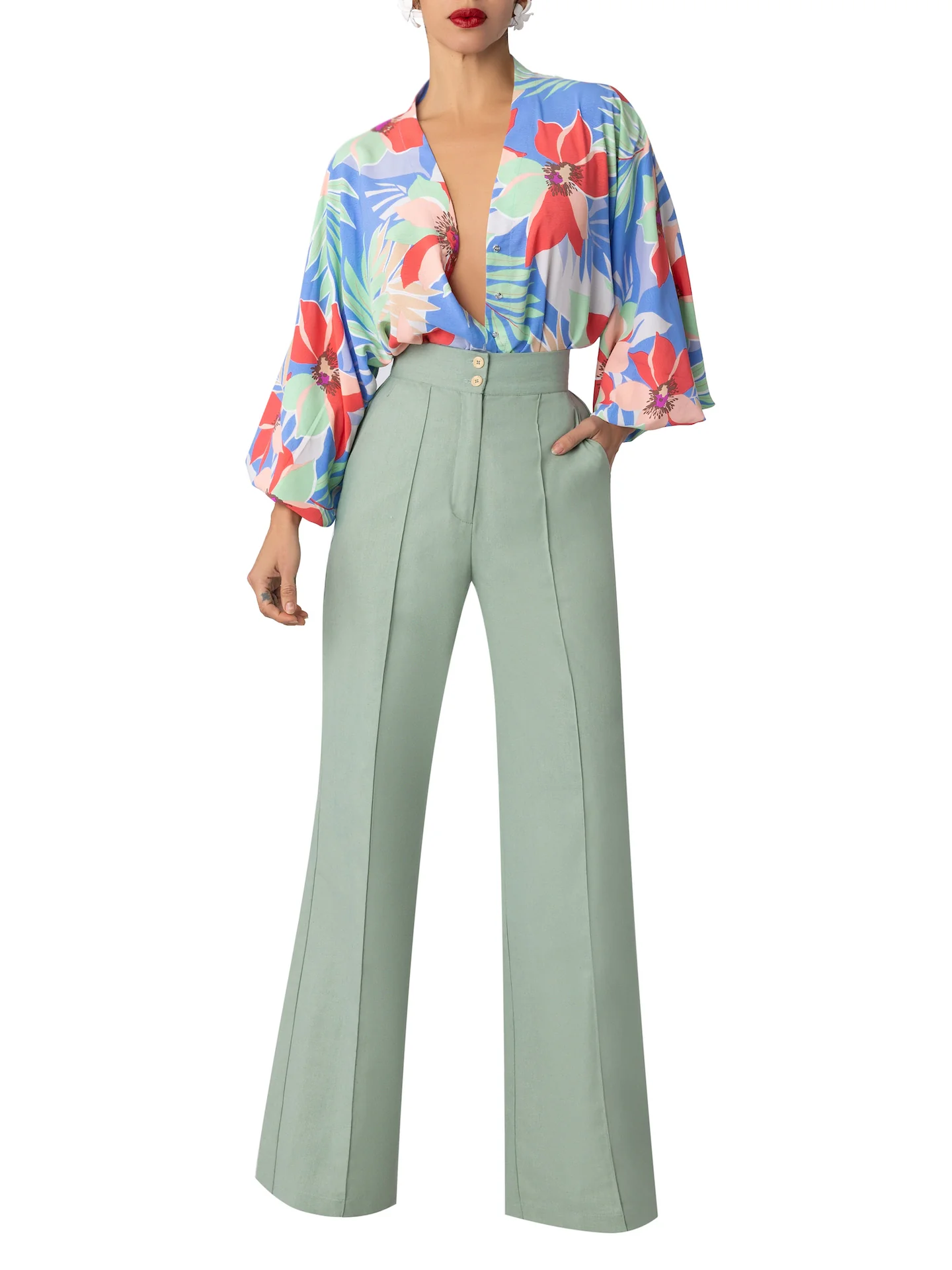 “Anise” Sage Pintucked Pants