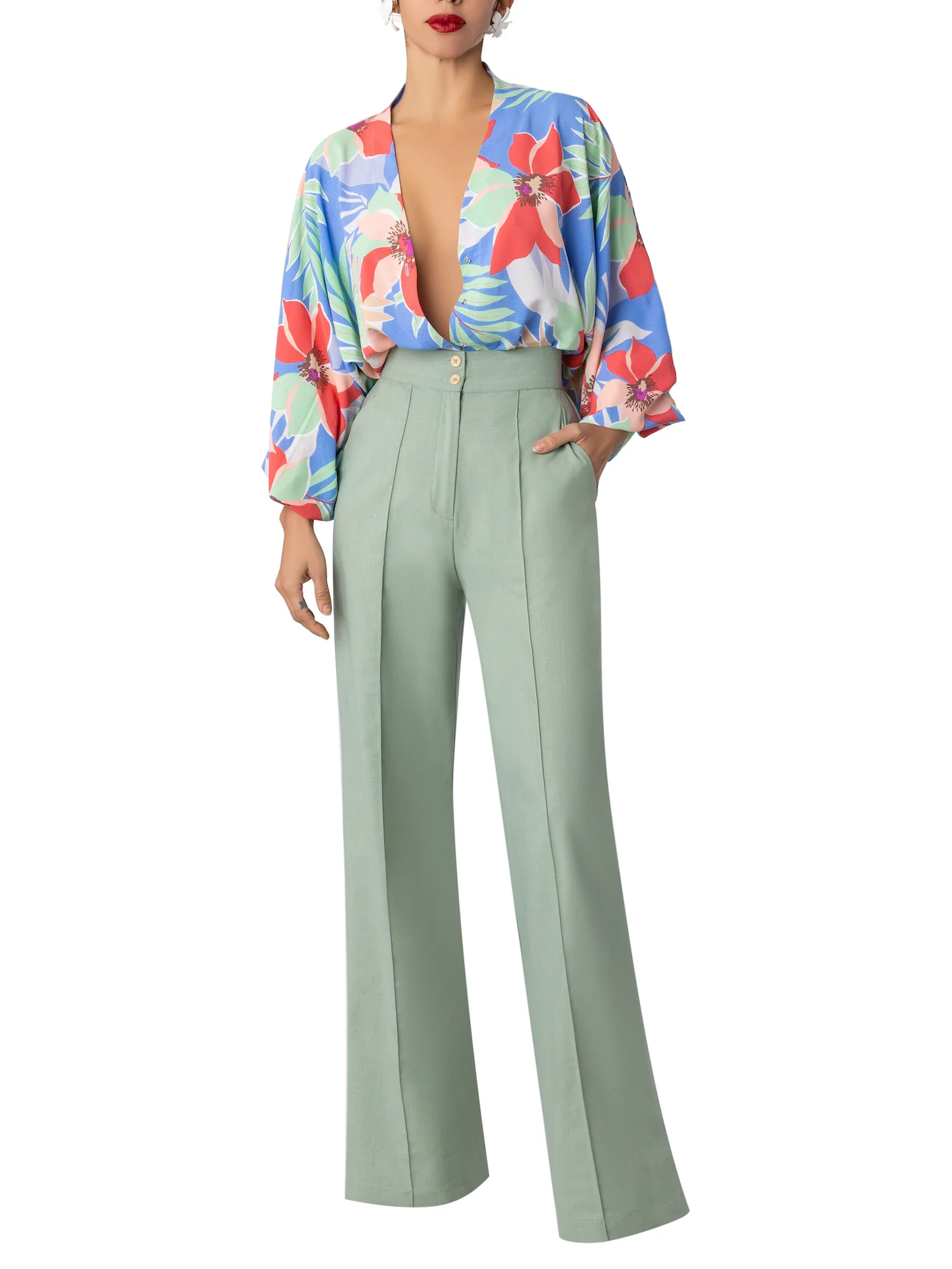 “Anise” Sage Pintucked Pants - Image 3