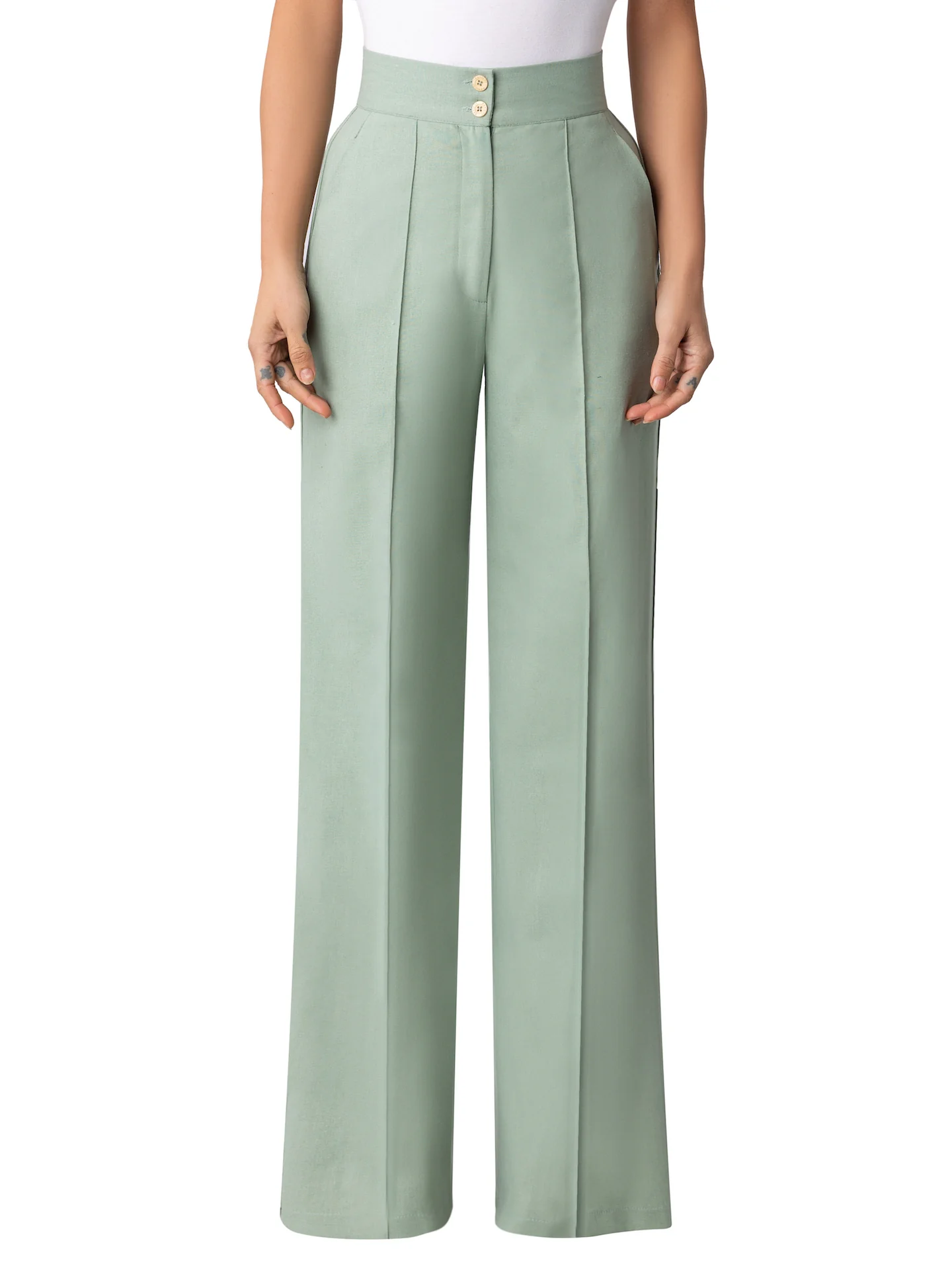 “Anise” Sage Pintucked Pants - Image 4