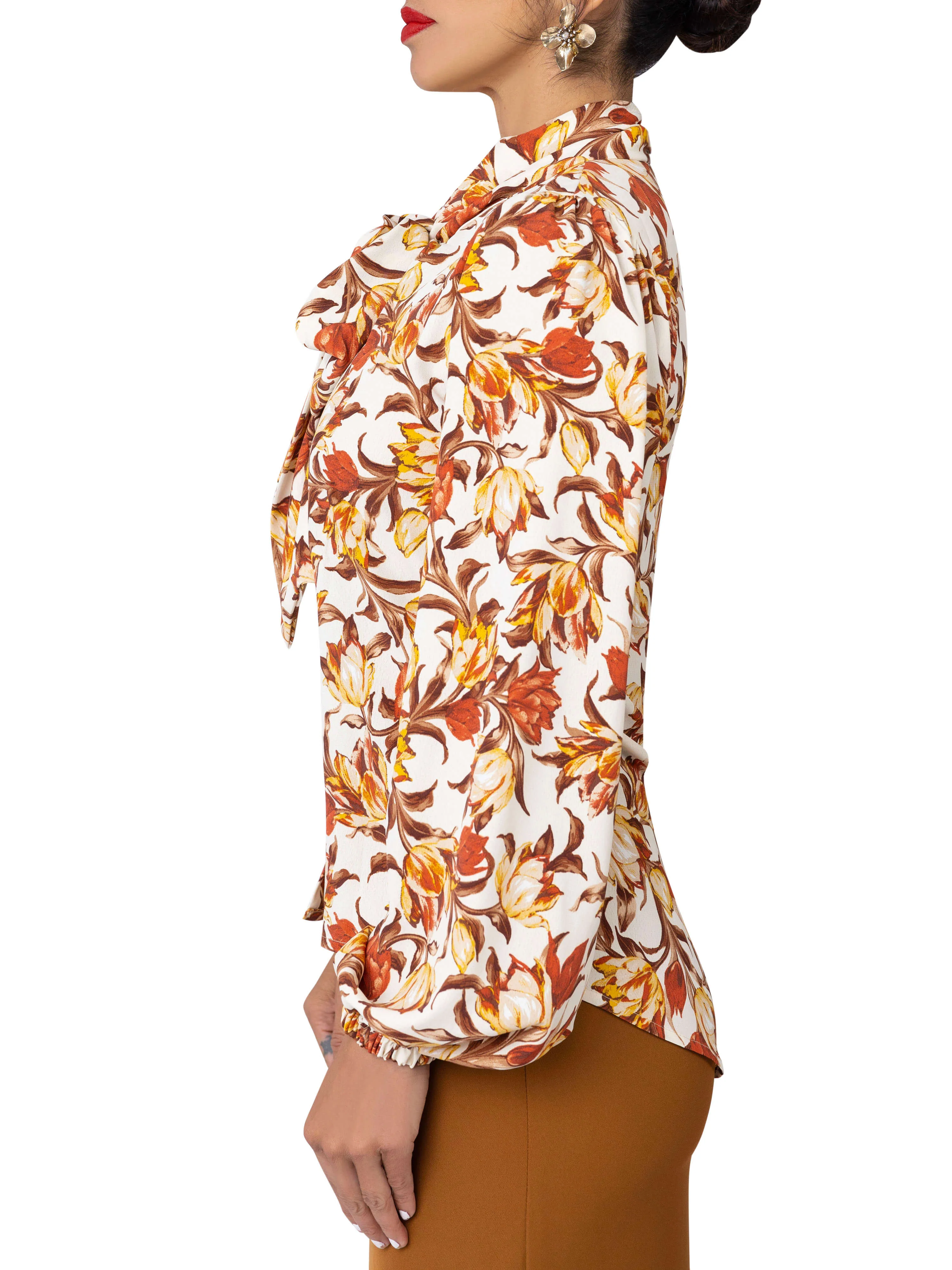 "Apricot" Floral Pussybow Top - Image 4