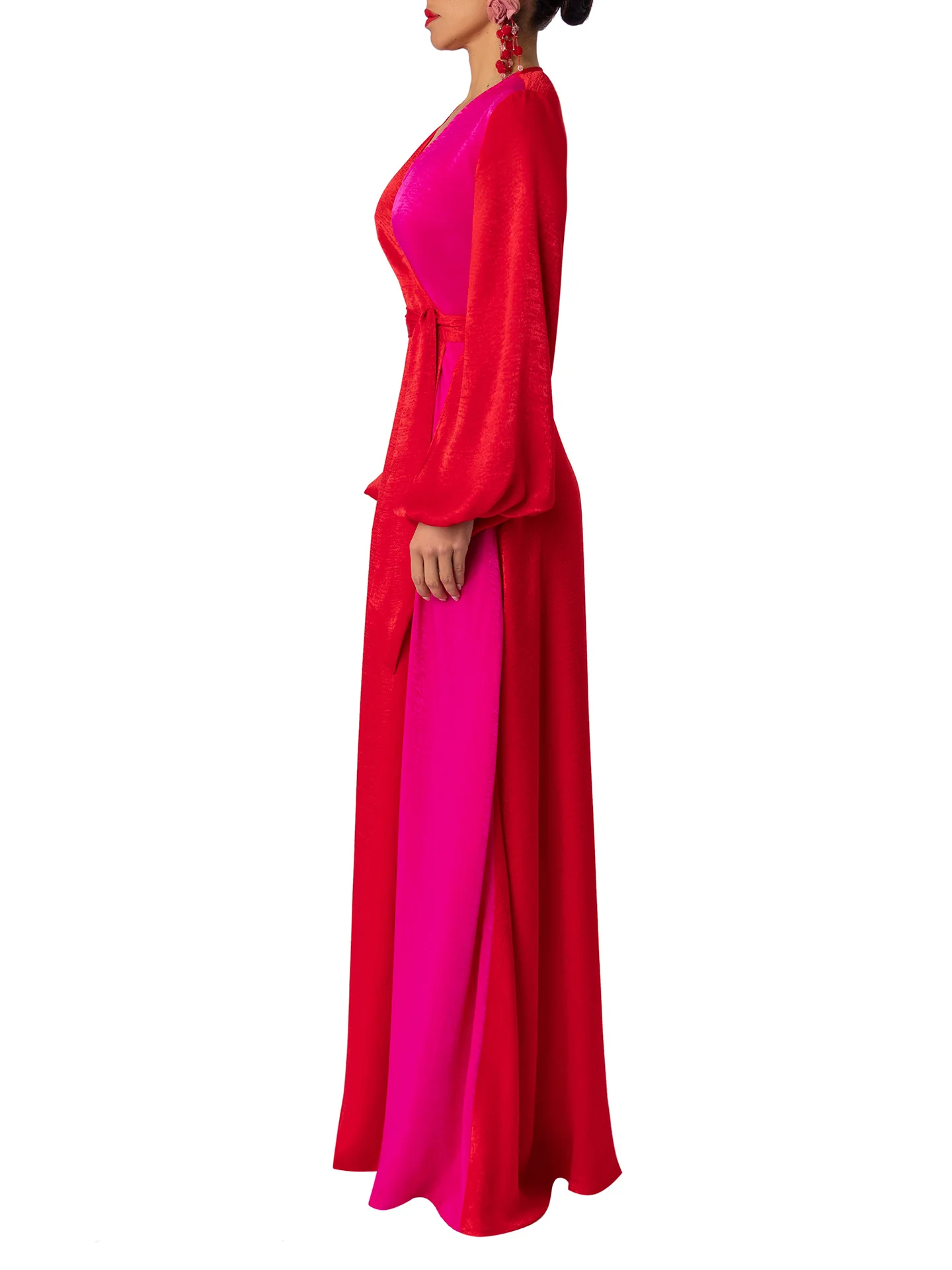 “Ara” Red/Magenta Colorblock Wrap Dress - Image 6