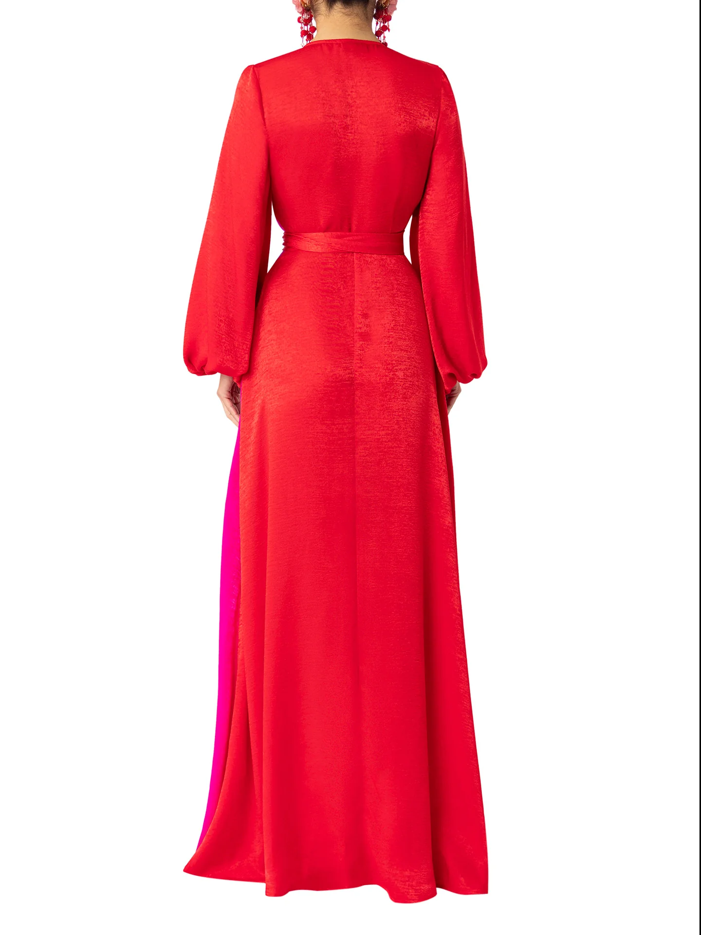 “Ara” Red/Magenta Colorblock Wrap Dress - Image 7