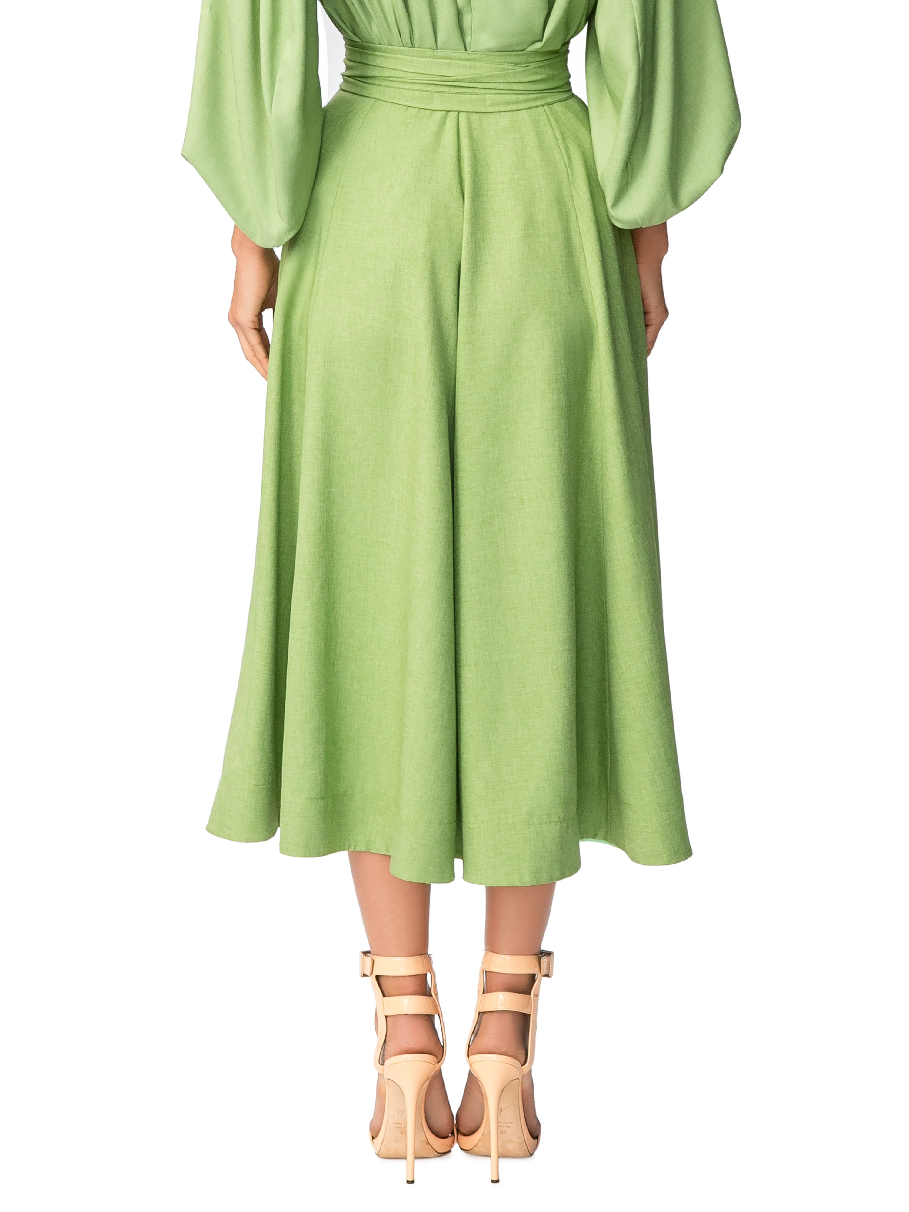 "Aretha" Belted Green Button-Down Skirt - Image 6