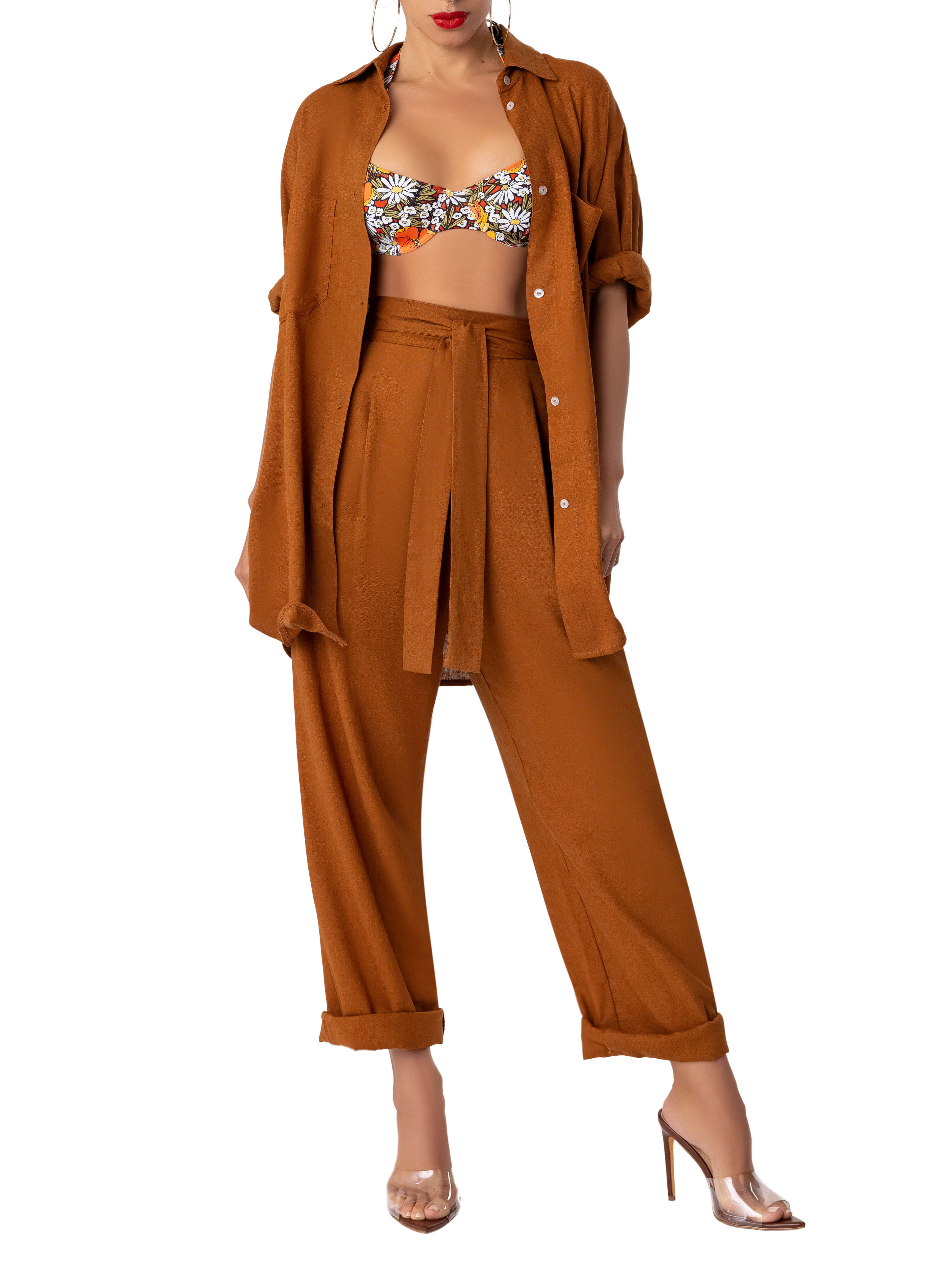 "Aria" Cognac Oversized Button-Down Top