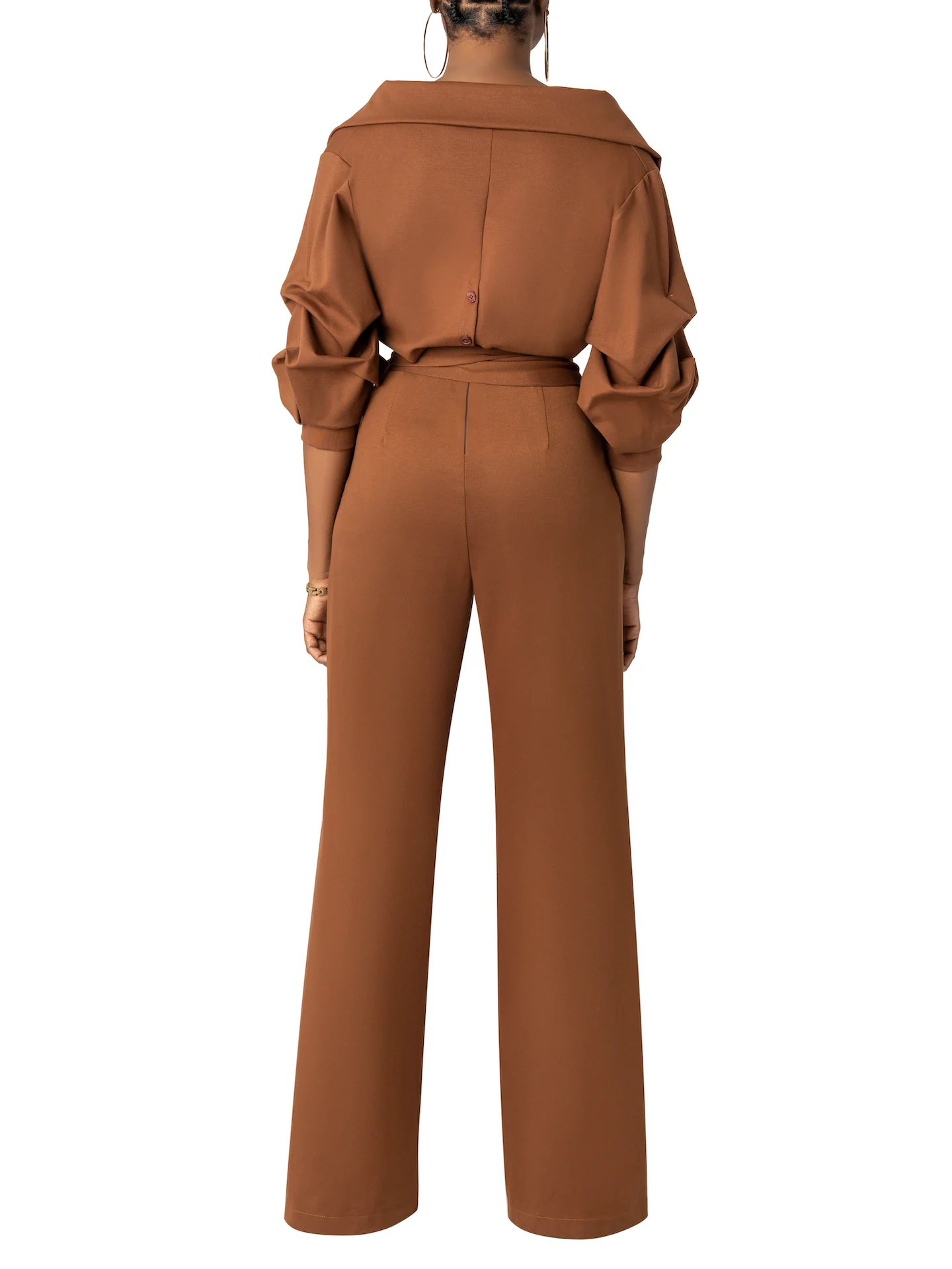 "Arianna" Brown Collared Jumpsuit - Image 6