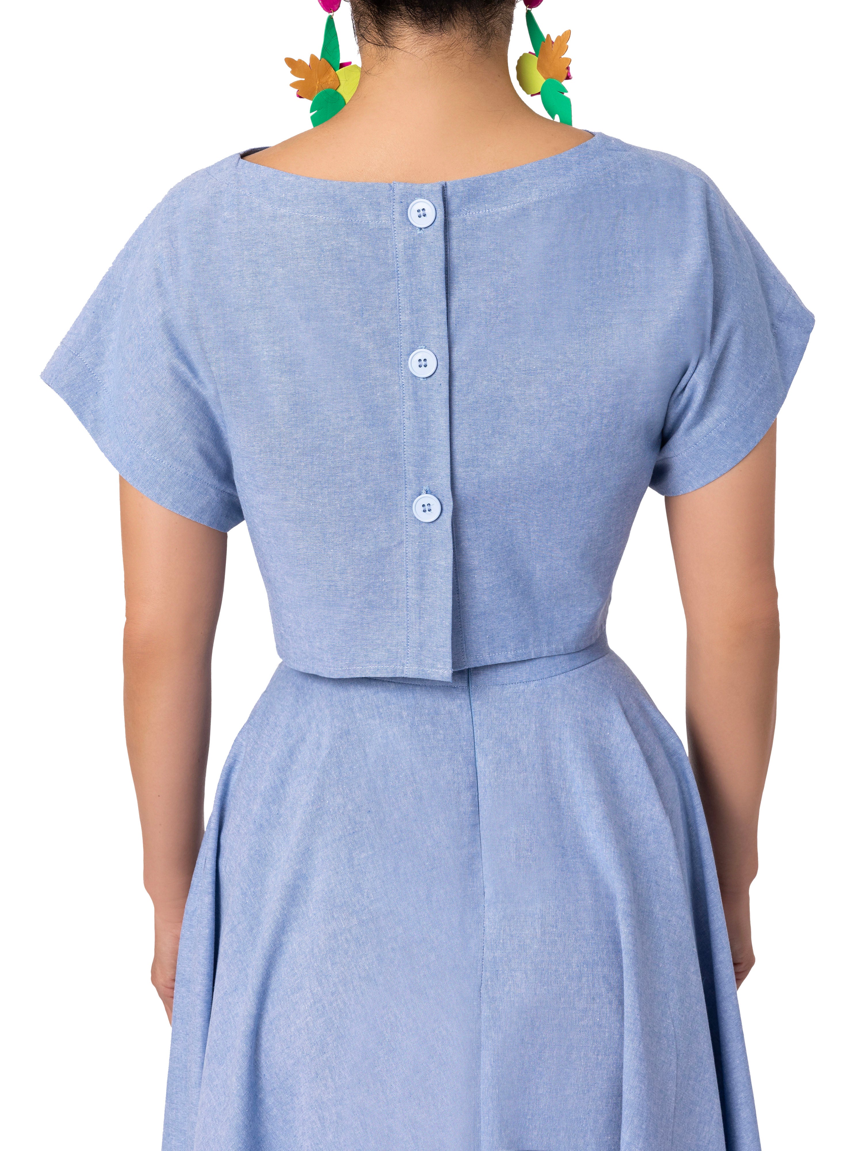 "Ariel" Chambray Button-Back Crop Top - Image 5