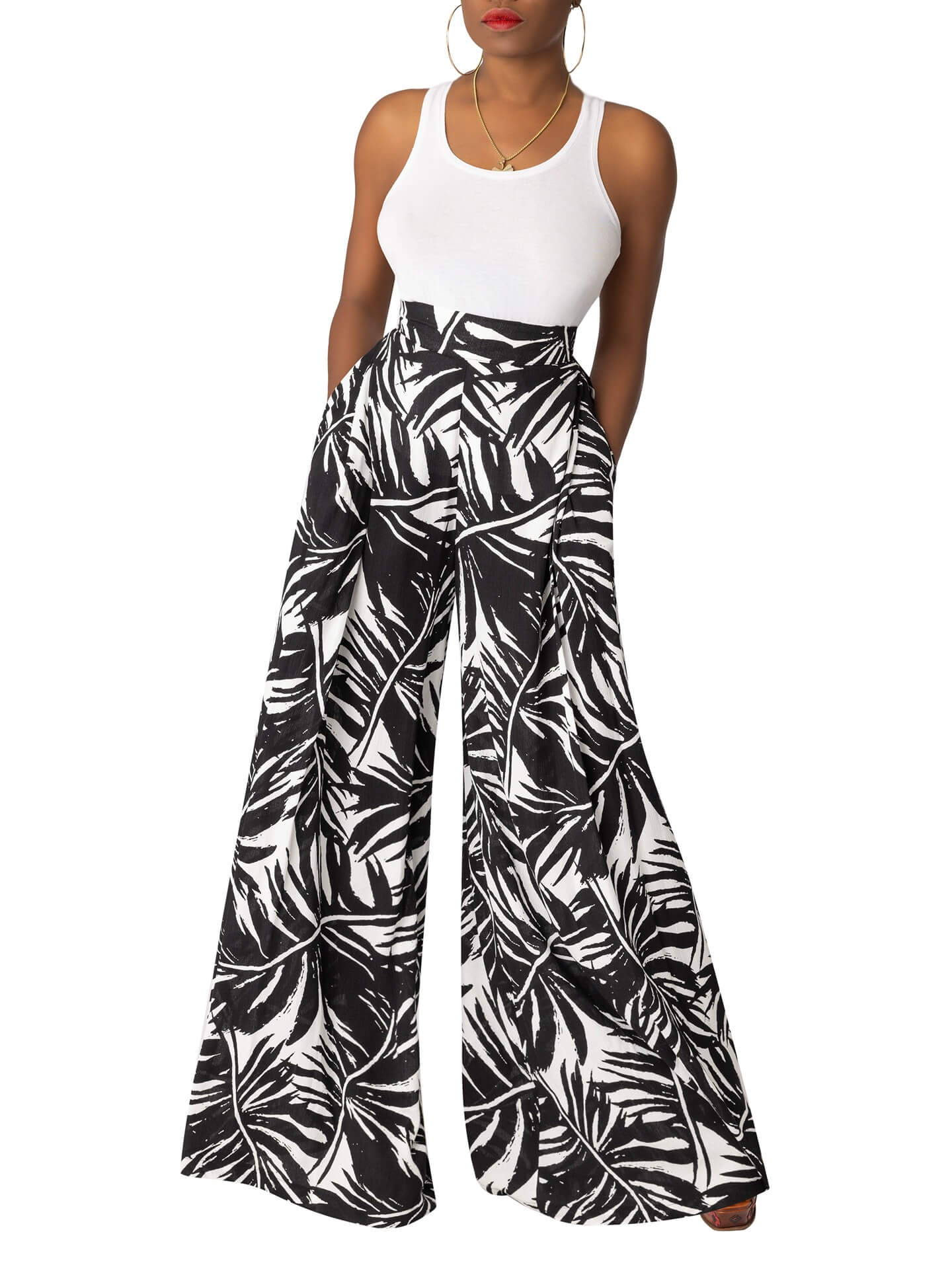 "Arikury Palm" Black Pleated Pants - Image 6