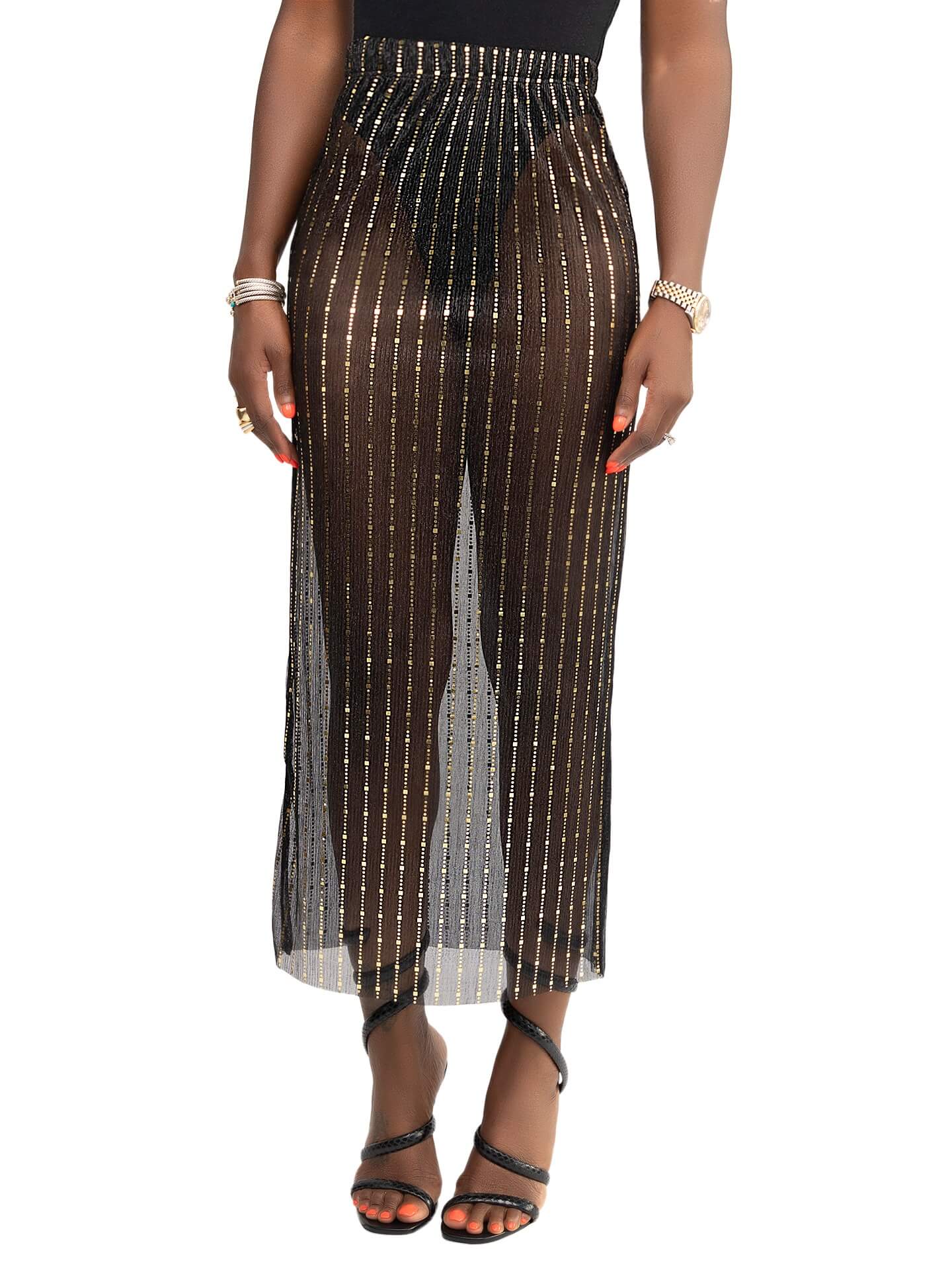 "Arlington" Gold & Black Pencil See Through Skirt - Image 3