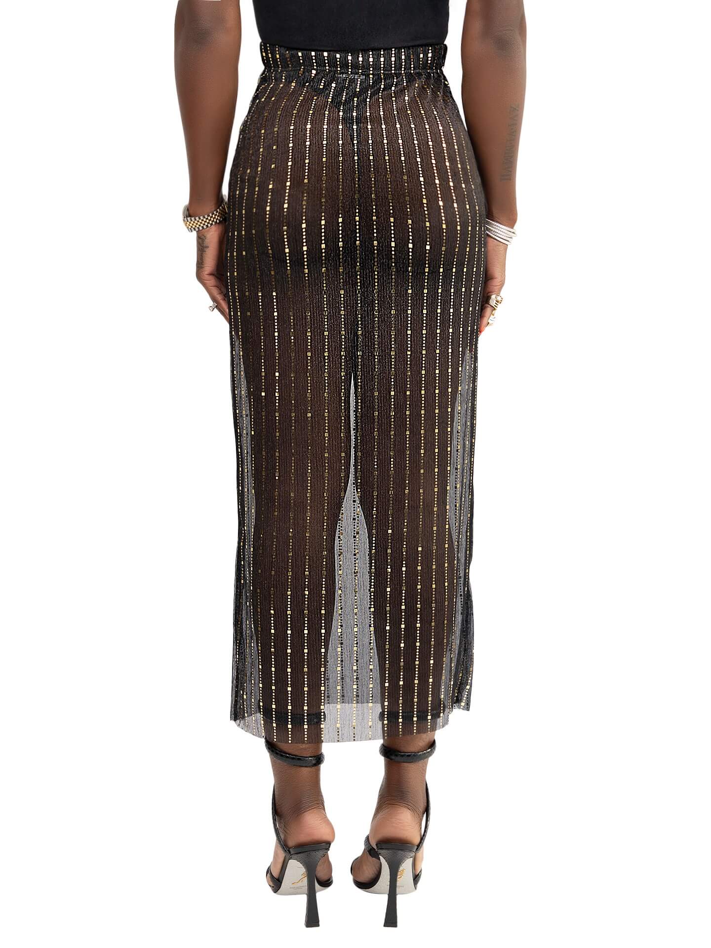 "Arlington" Gold & Black Pencil See Through Skirt - Image 5