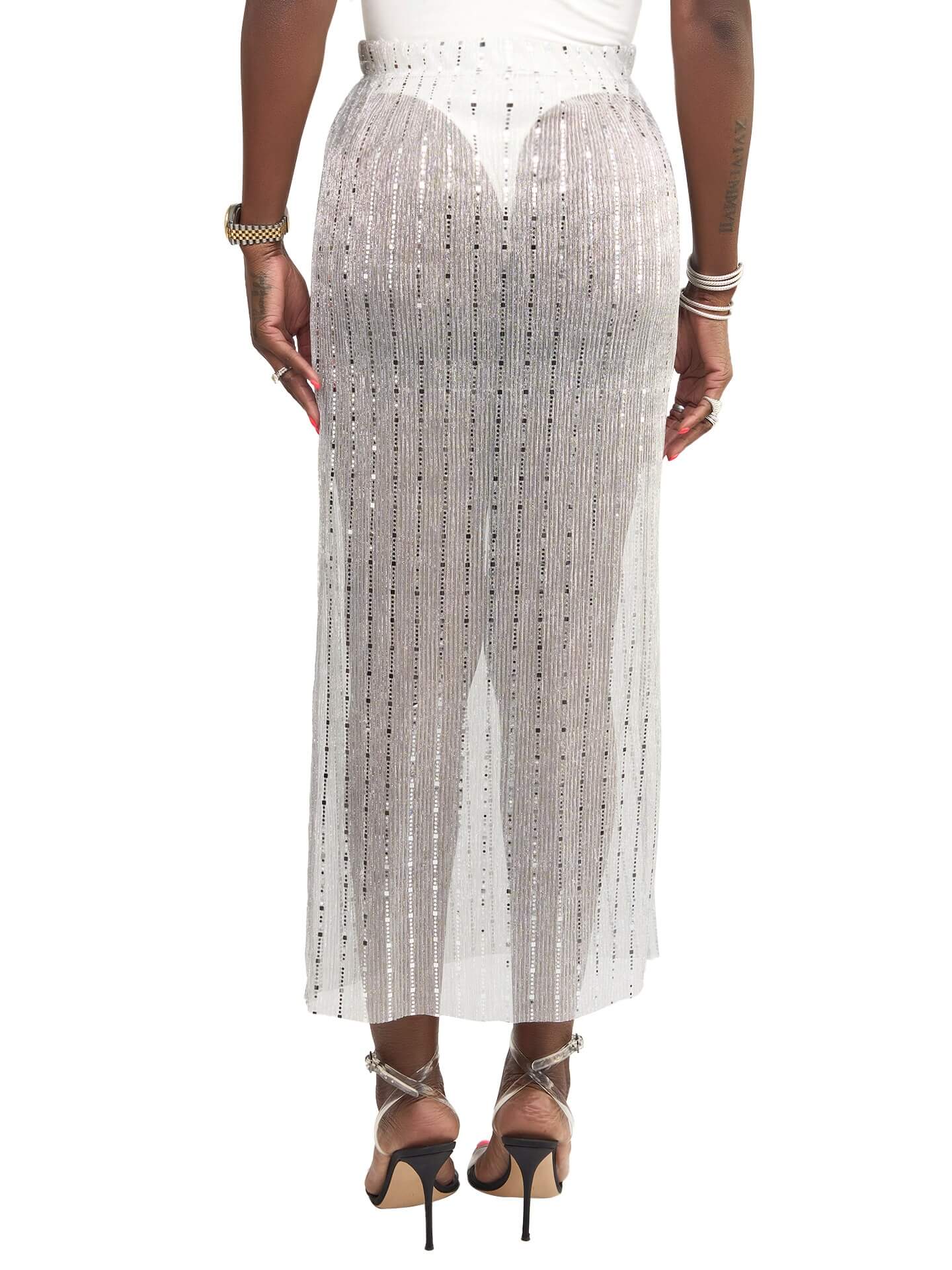 "Arlington" Silver Pencil See Through Skirt - Image 6