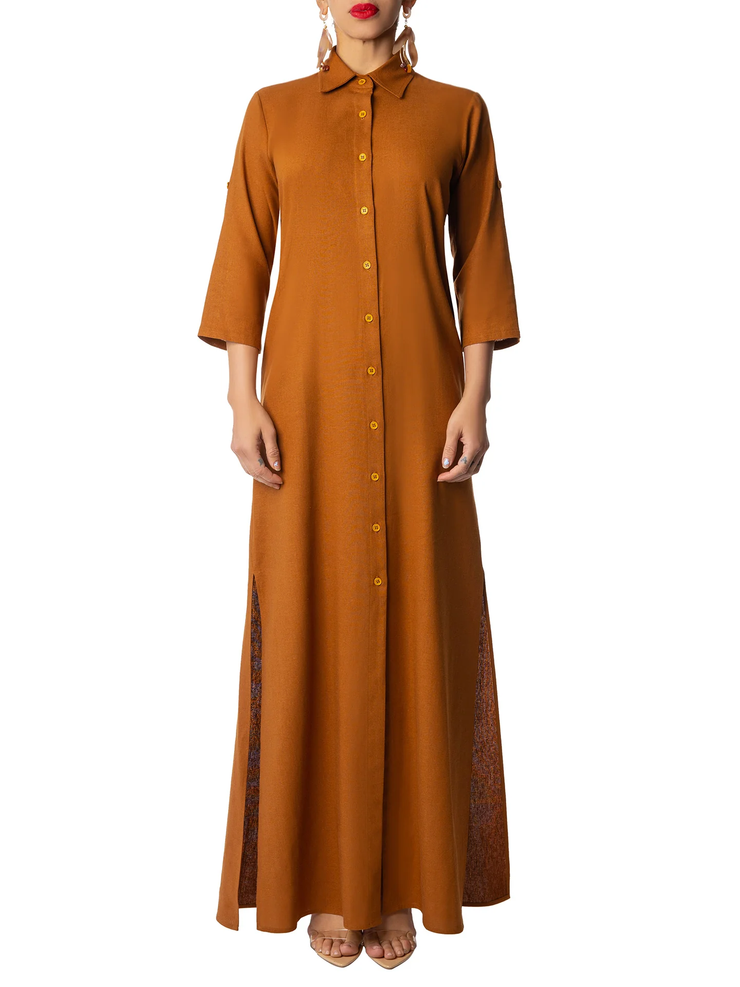 "Aspen" Cognac Maxi Shirtdress - Image 4