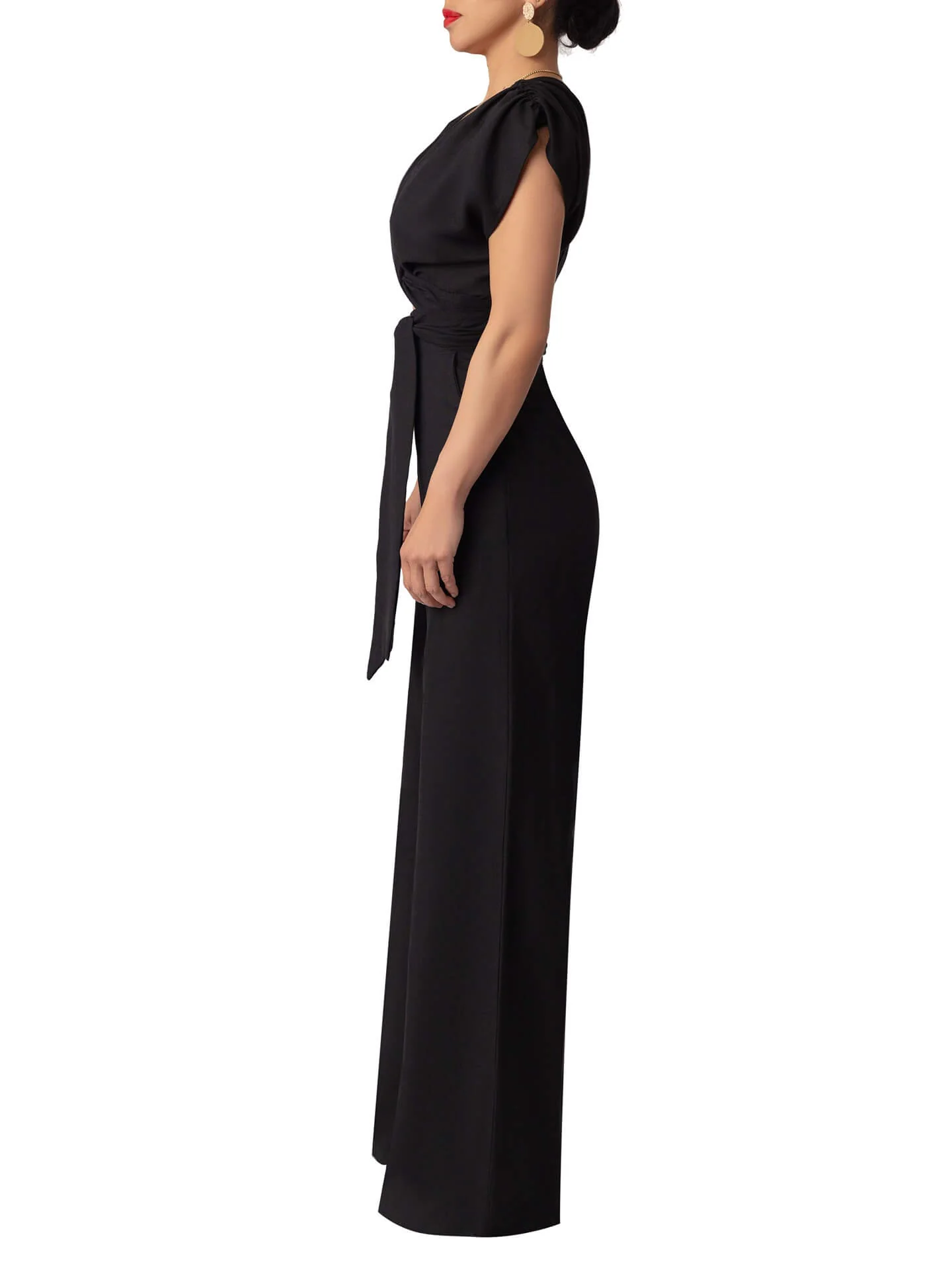 “Bọ́sẹ̀” Black Front Tie Linen Jumpsuit - Image 5