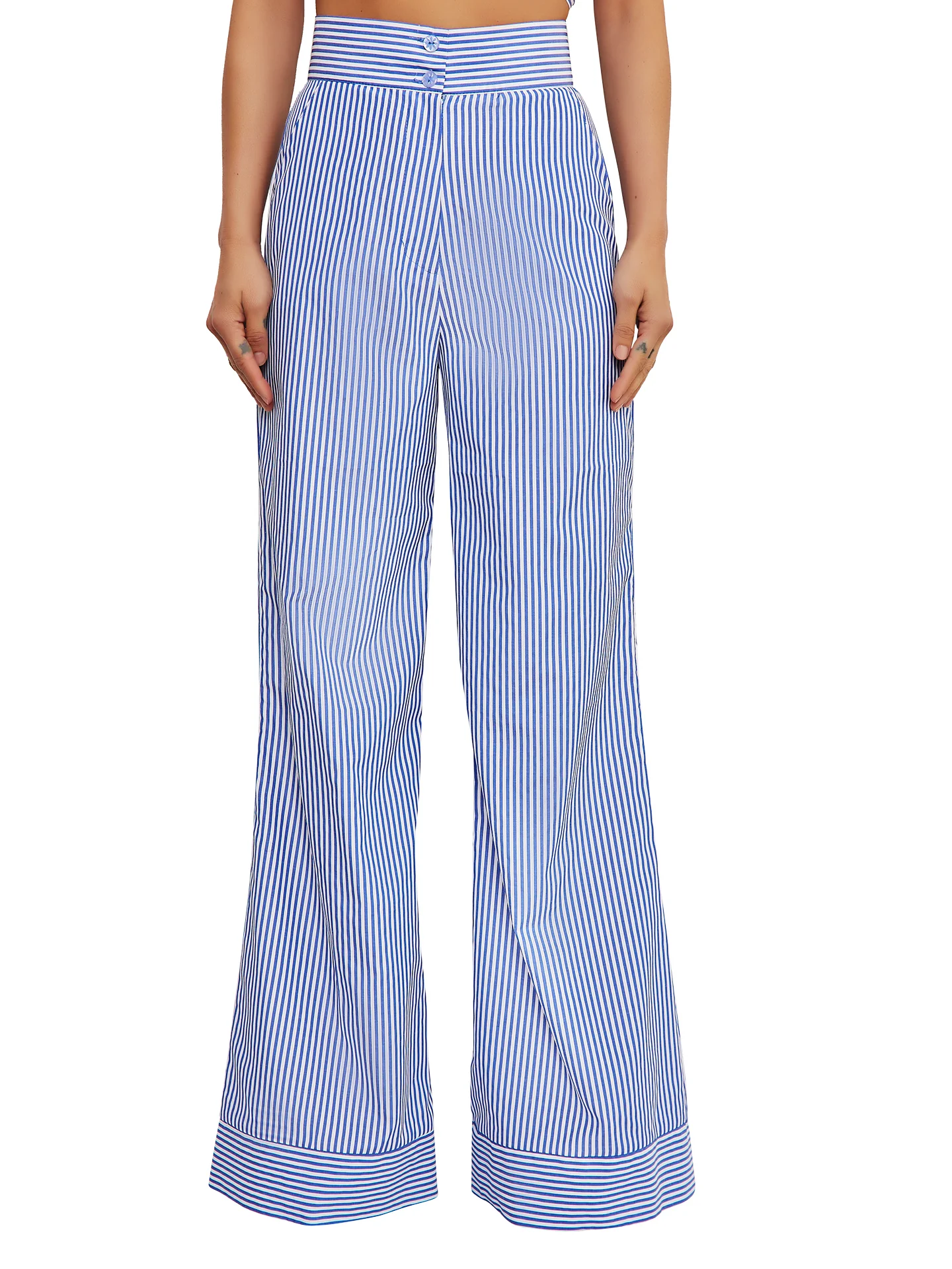 “Bay” Blue Stripes High Waist Wide Leg Pants - Image 4