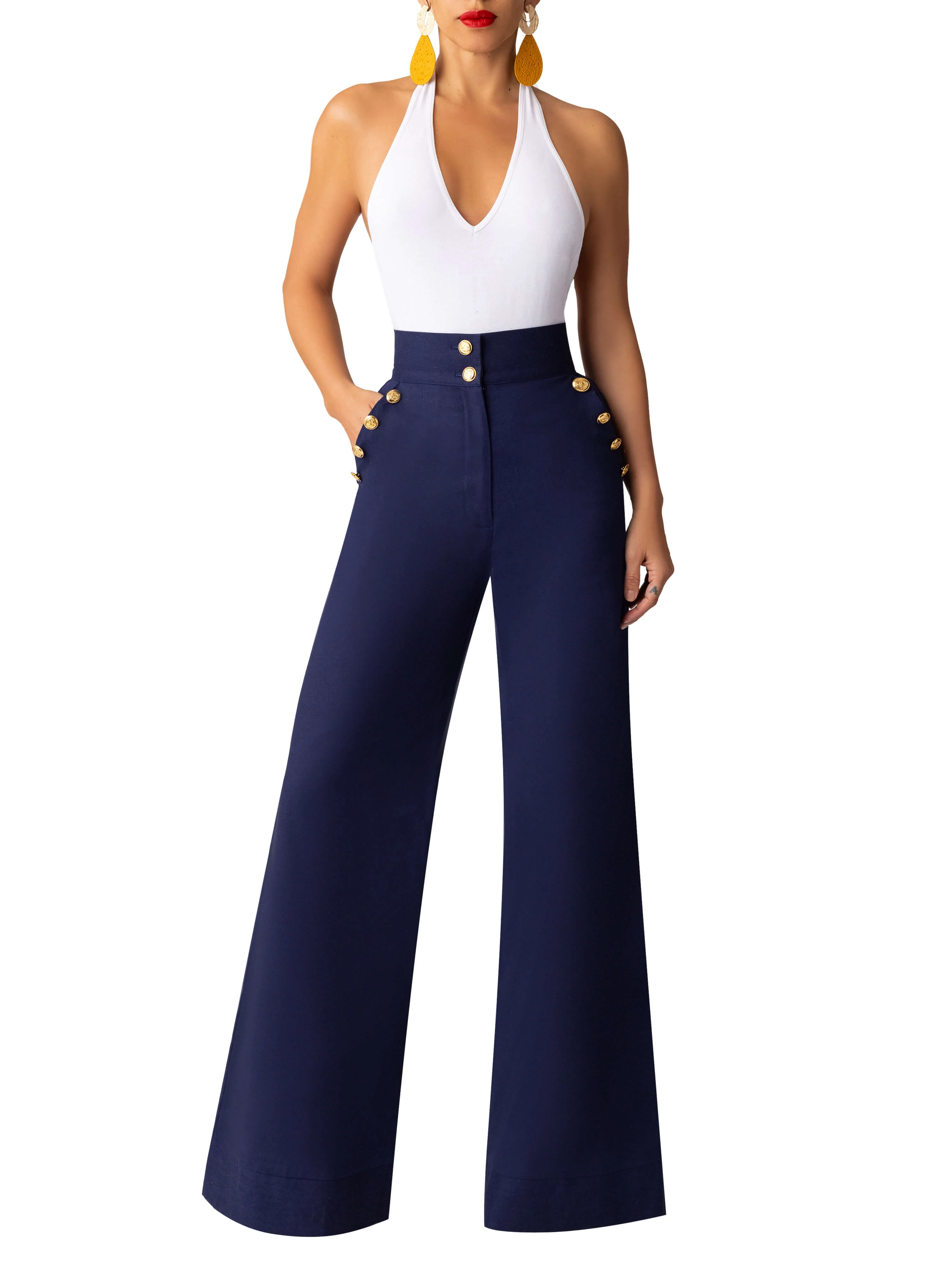 "Bay" Nautical Navy High Waist Pants - Image 3