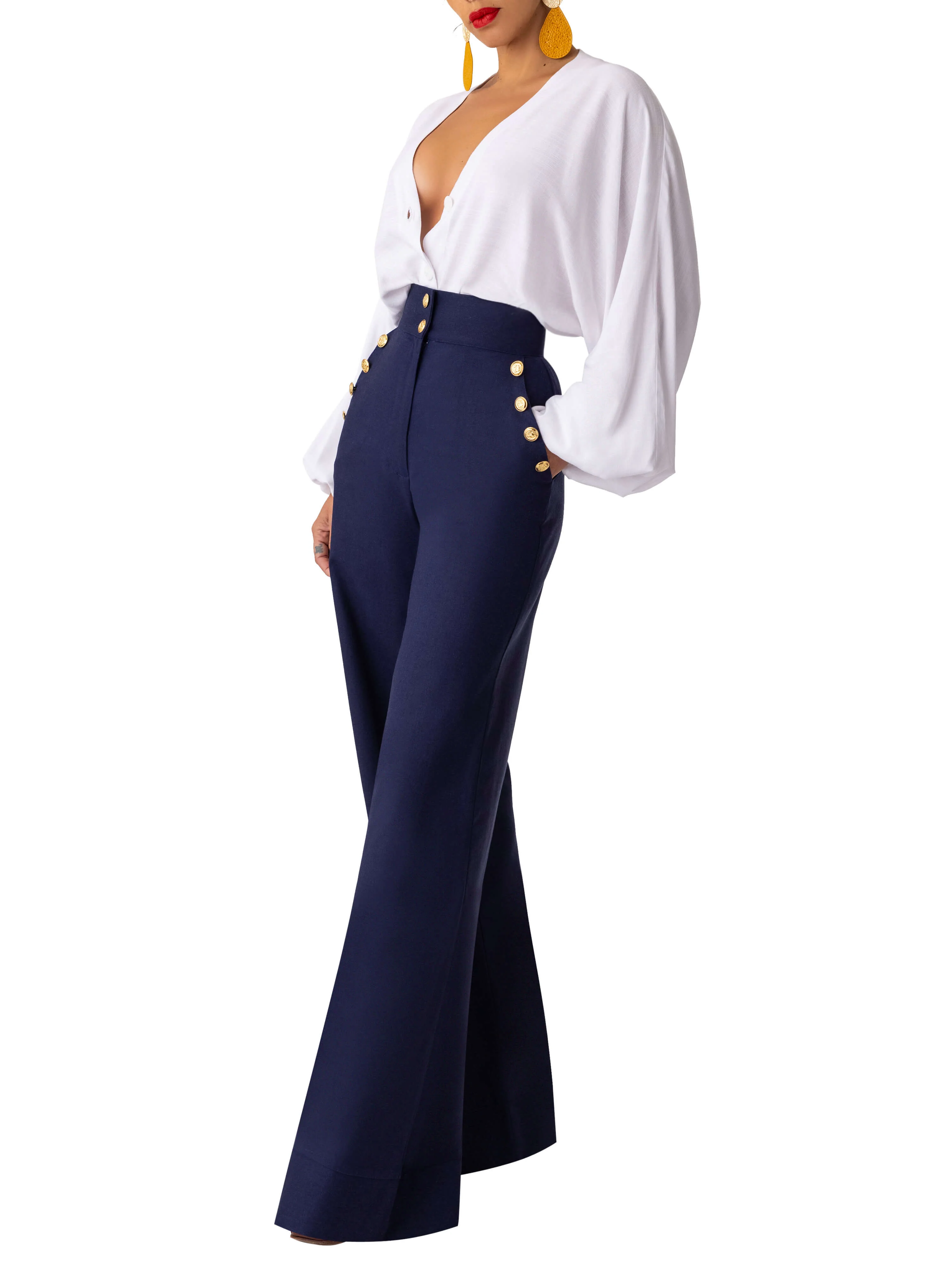 "Bay" Nautical Navy High Waist Pants - Image 4