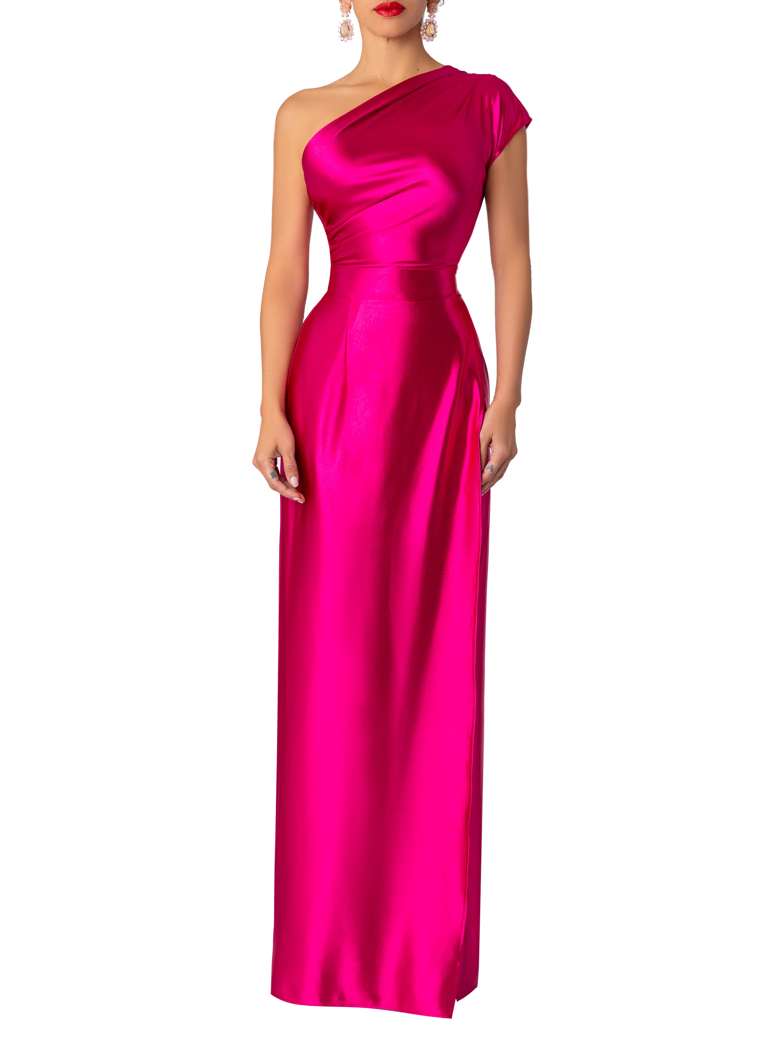 “Beatrix” Magenta One Shoulder Maxi Dress - Image 3