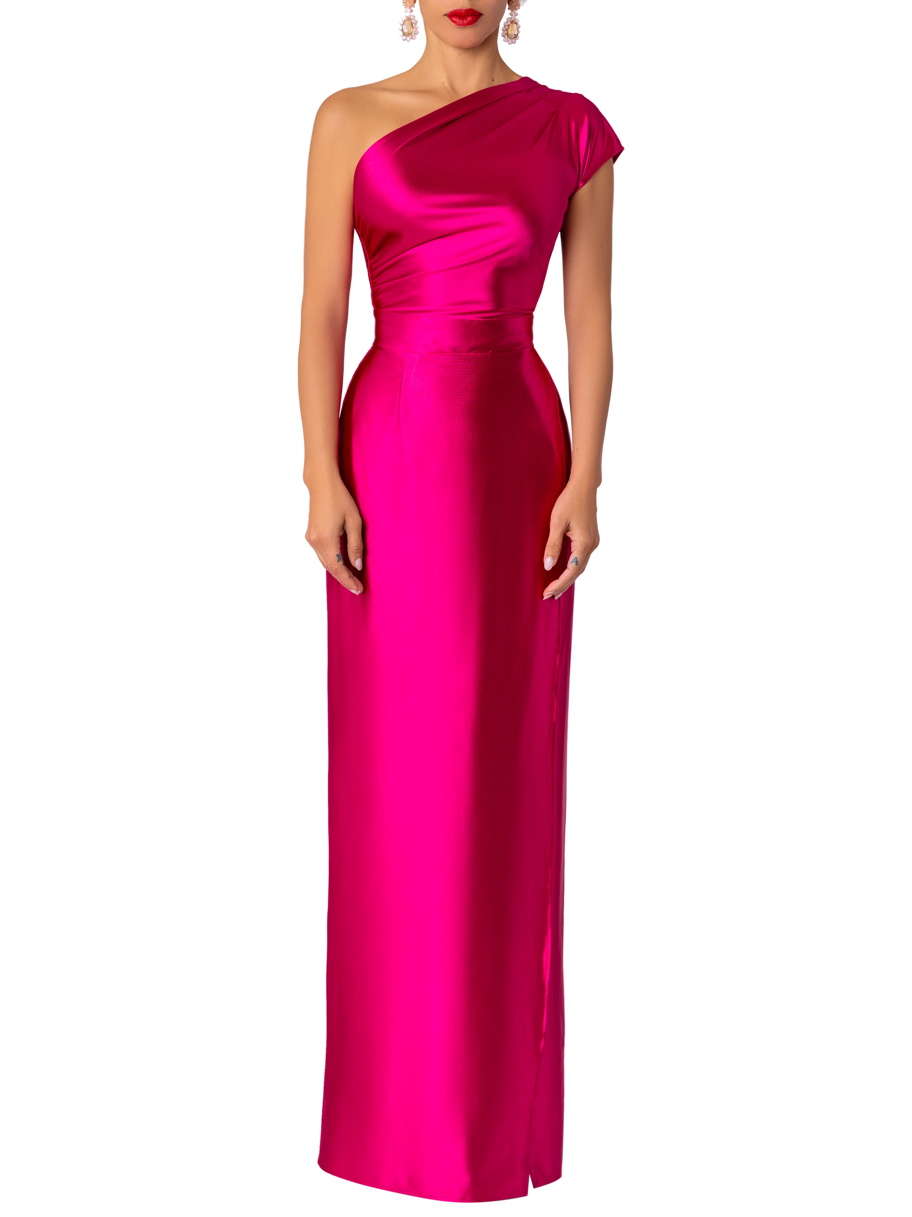 “Beatrix” Magenta One Shoulder Maxi Dress - Image 4