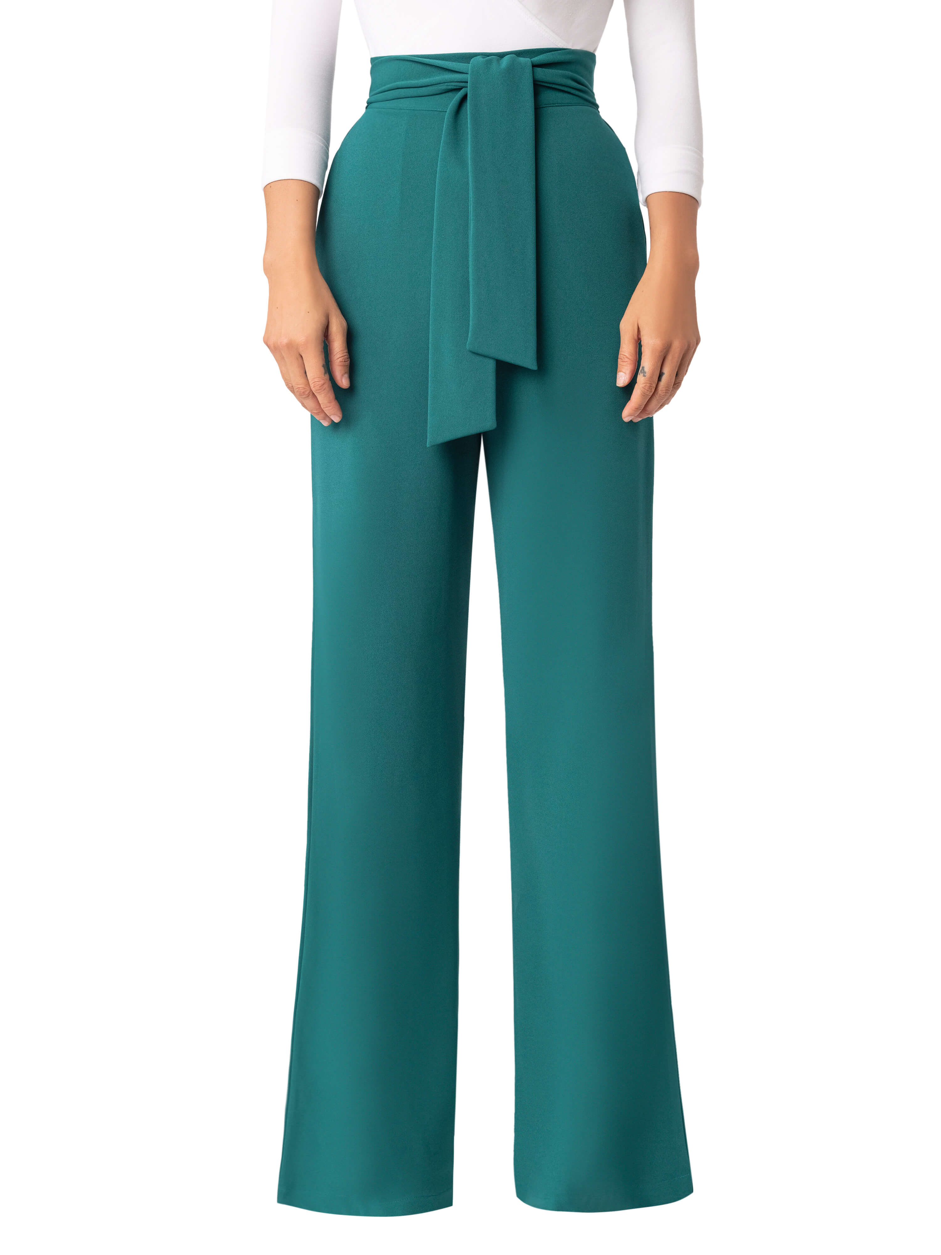 "Belinda" Emerald Belted High Waist Pants - Image 4