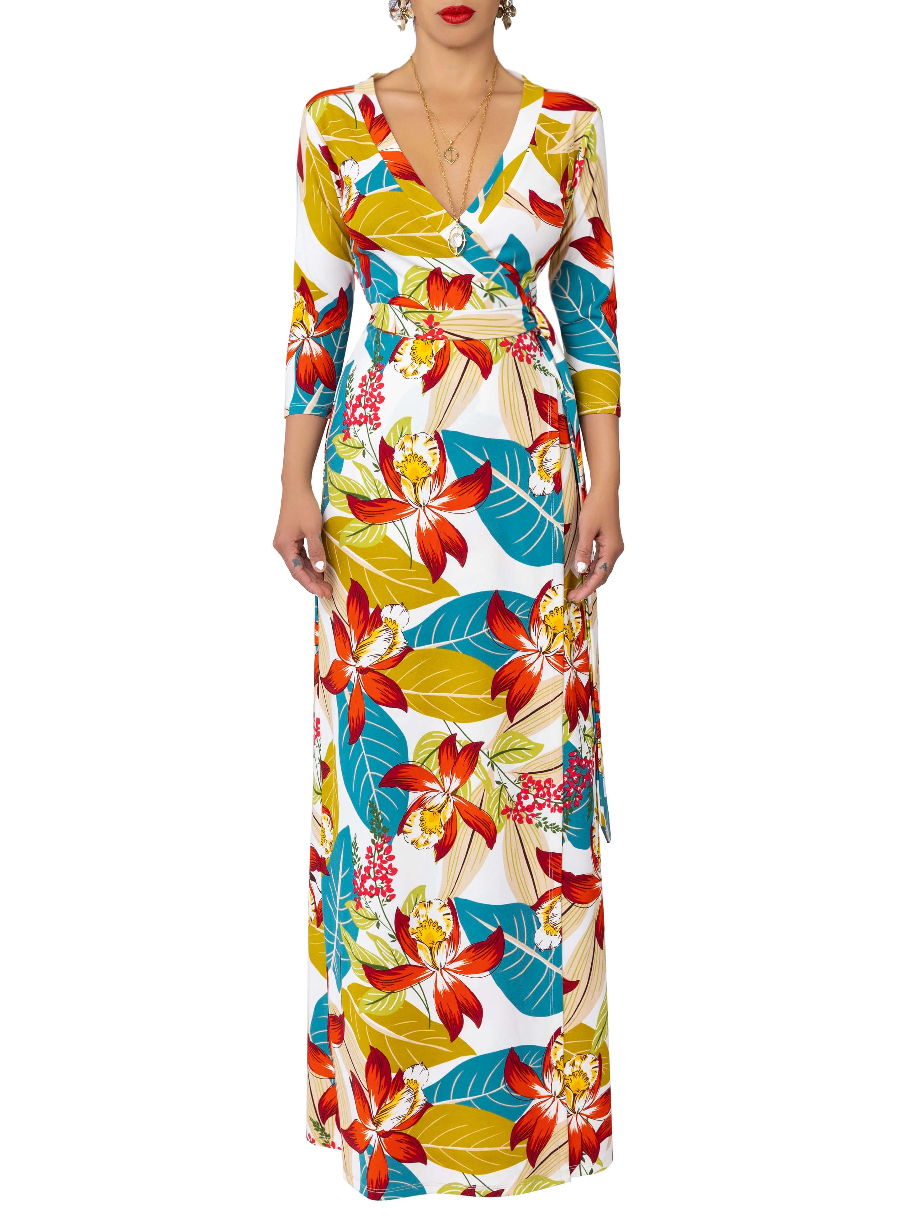 "Berries" Floral Maxi Wrap Dress - Image 4