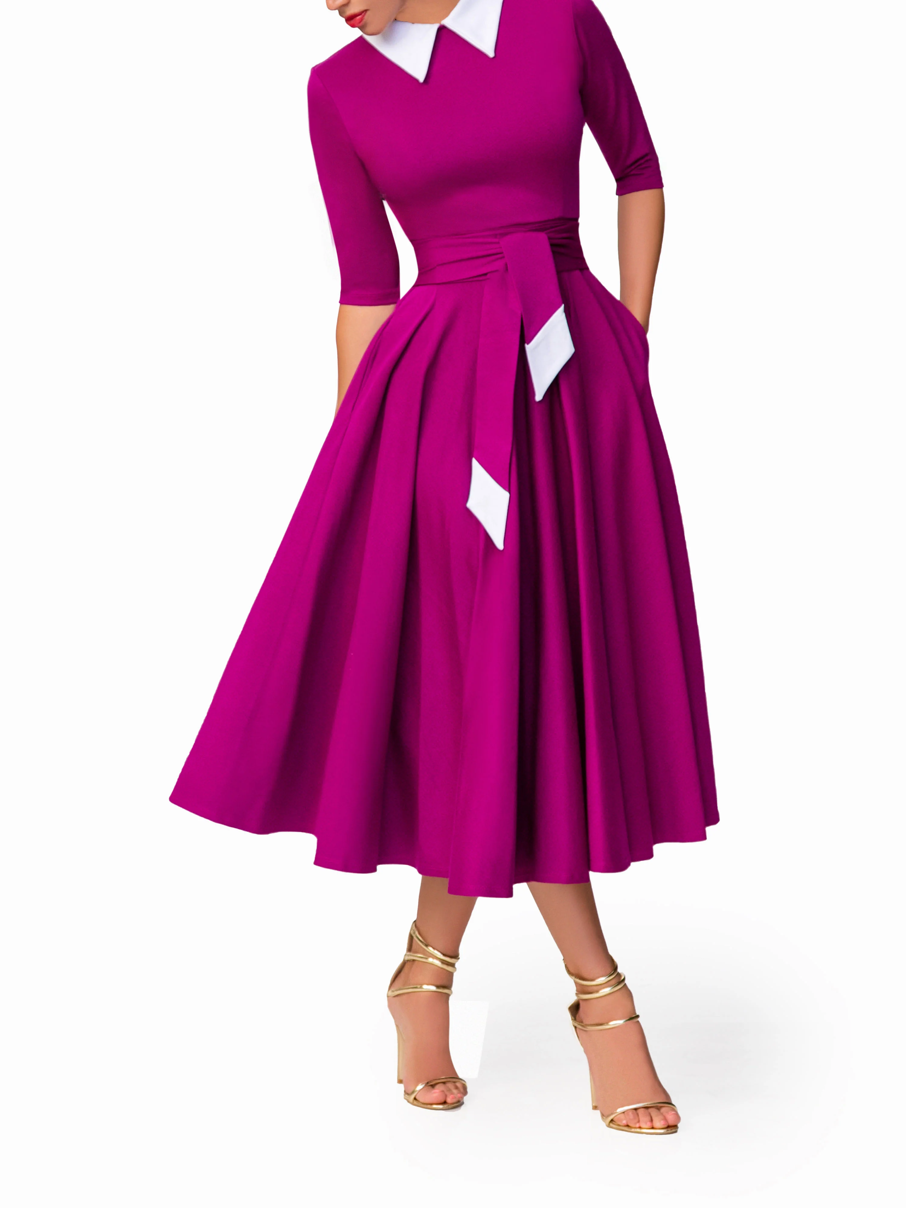 "Bette" Eggplant 50's Midi Dress