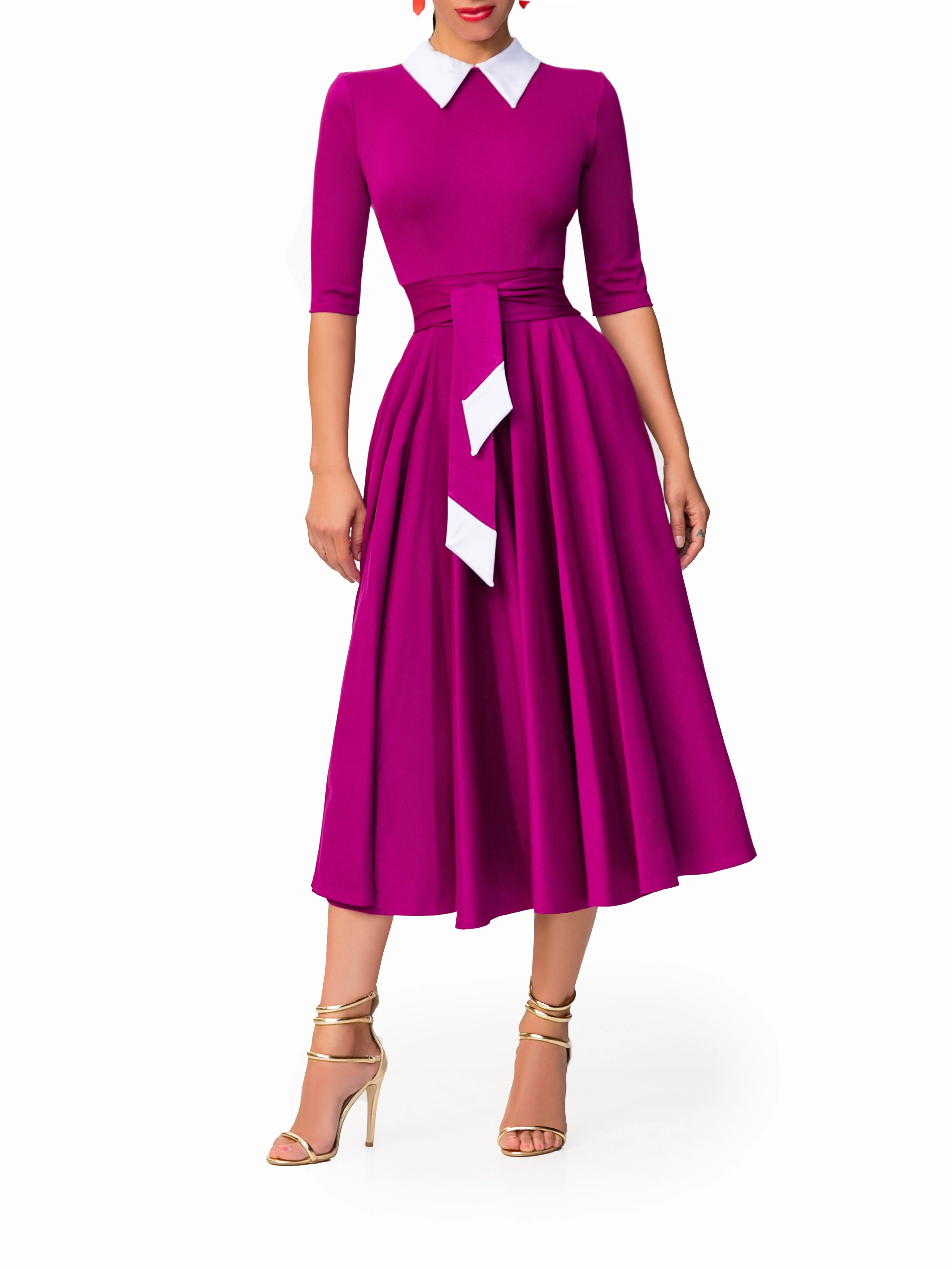 "Bette" Eggplant 50's Midi Dress - Image 2