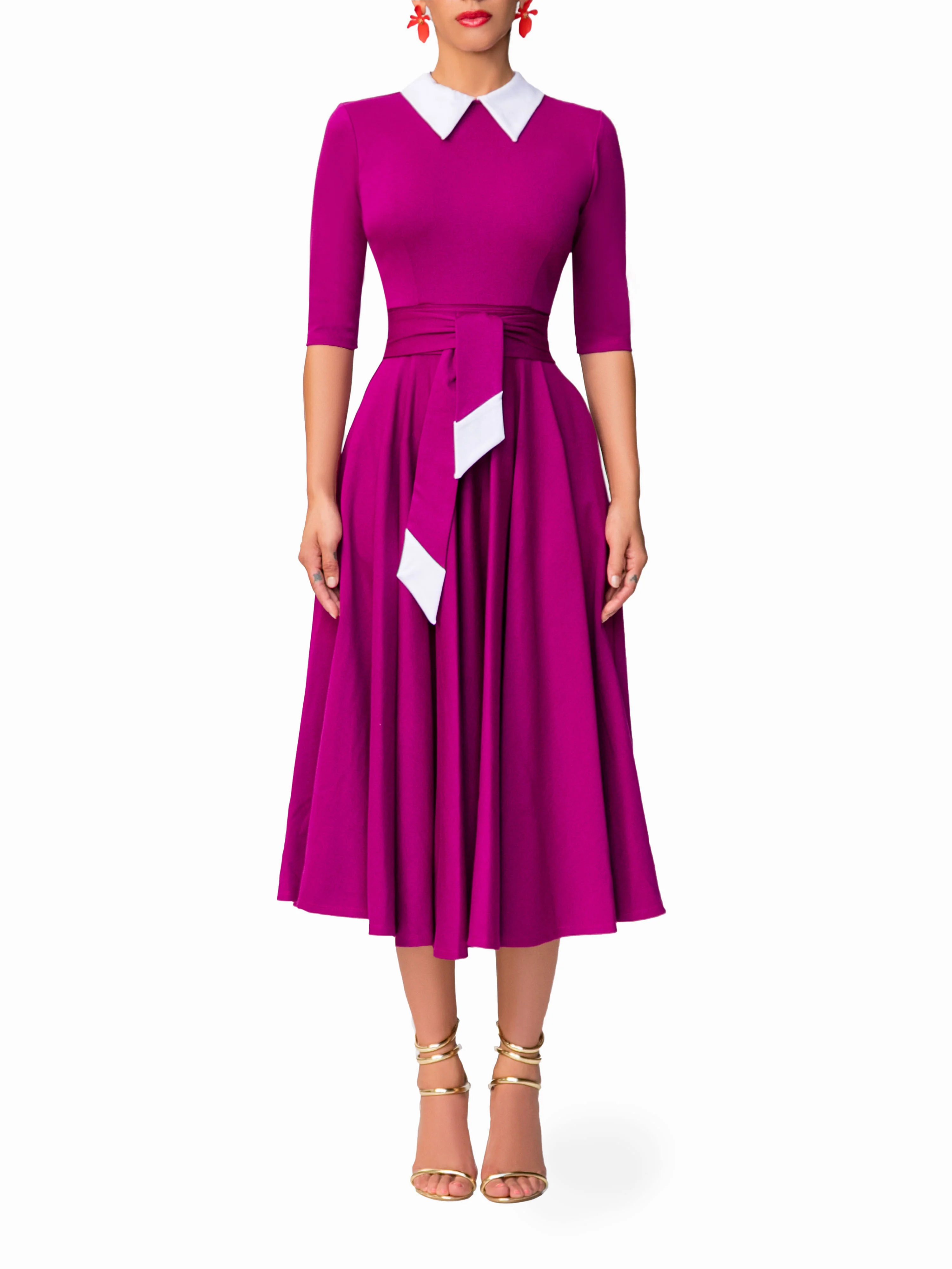 "Bette" Eggplant 50's Midi Dress - Image 3