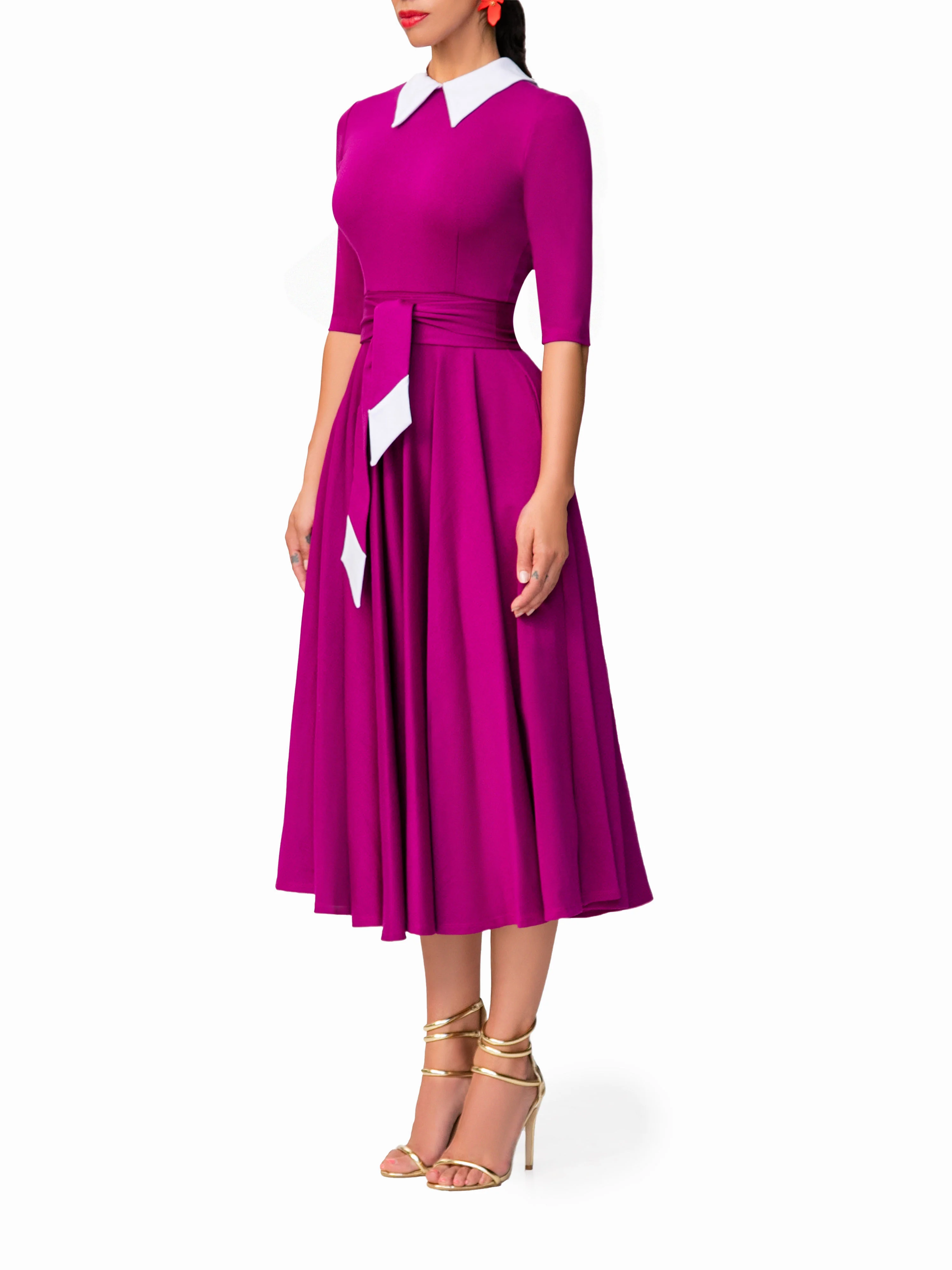 "Bette" Eggplant 50's Midi Dress - Image 4