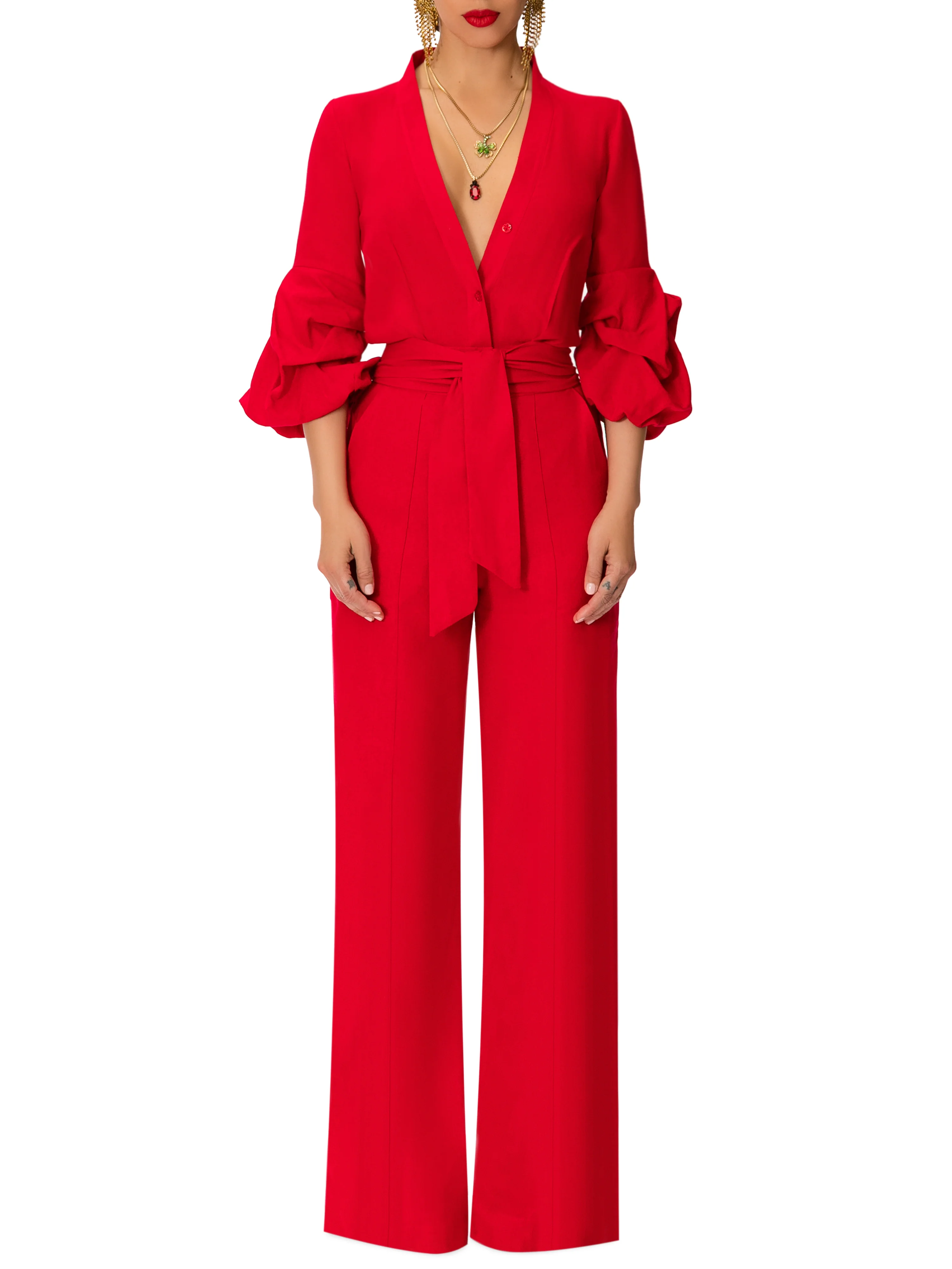 "Beverly Hills" Red Button-Down Jumpsuit - Image 4