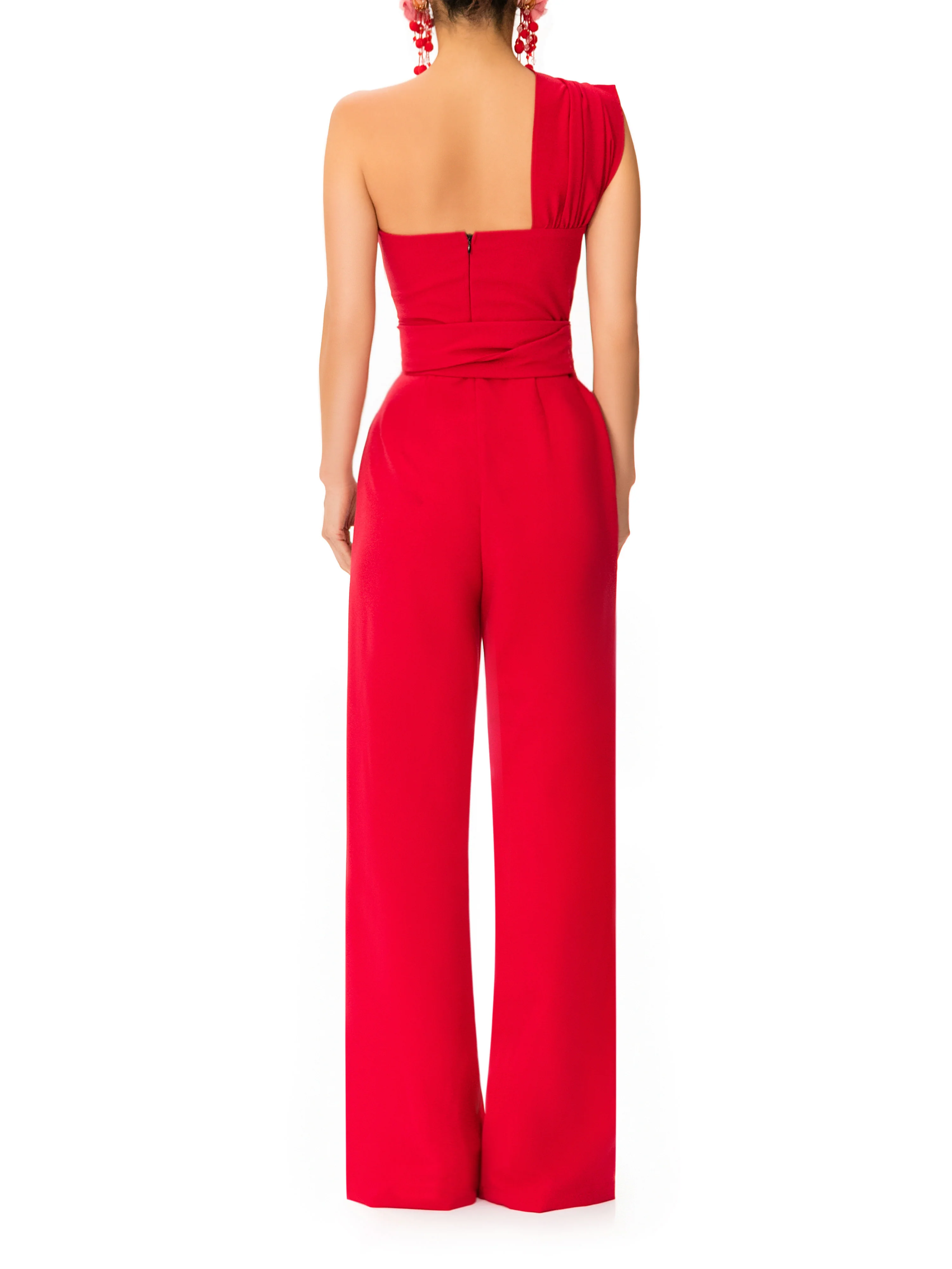 "Bia" One Shoulder Drape Jumpsuit w/Belt - Image 5