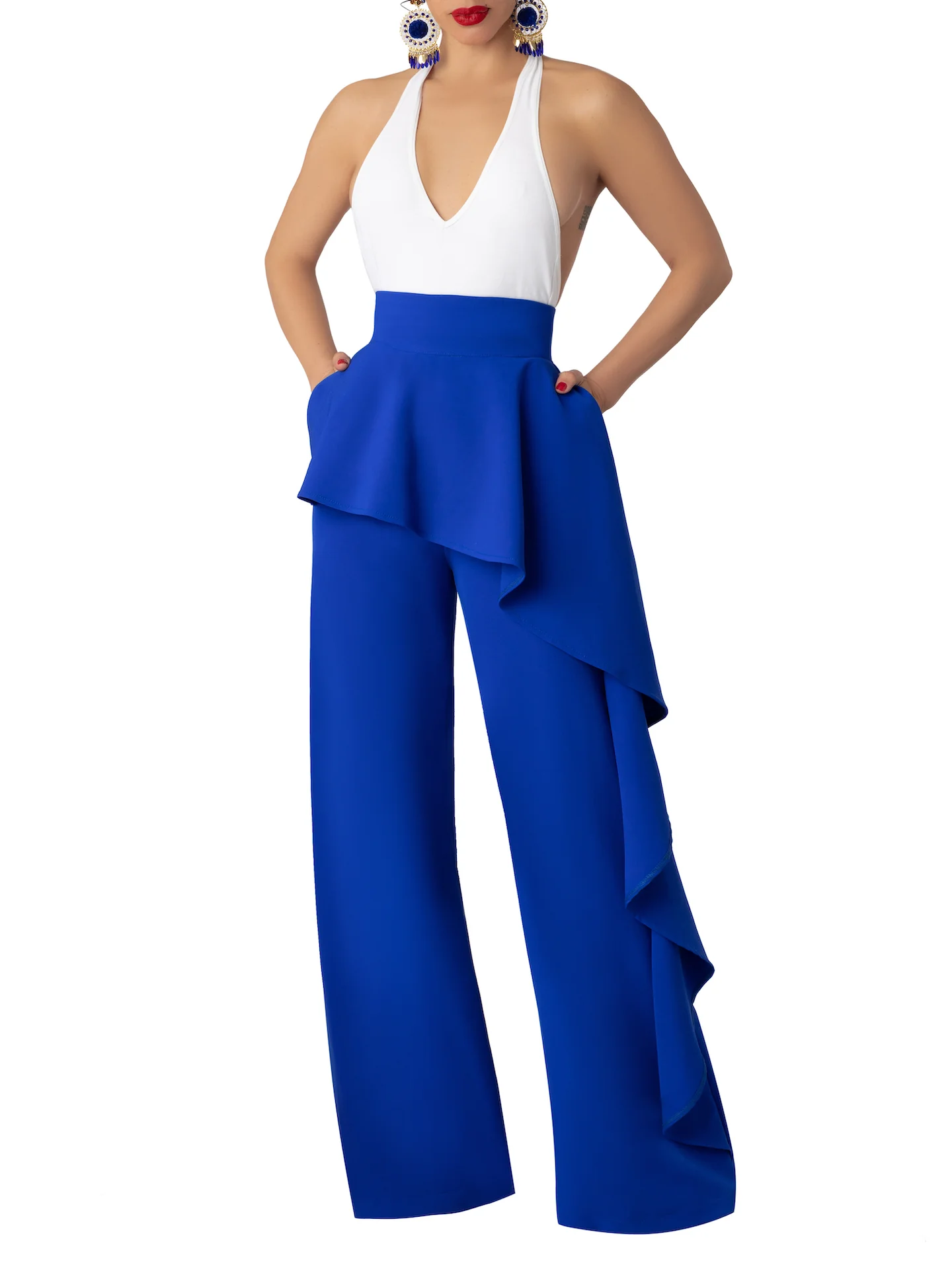 "Blueberry" Blue Flounce High Waist Pants - Image 3