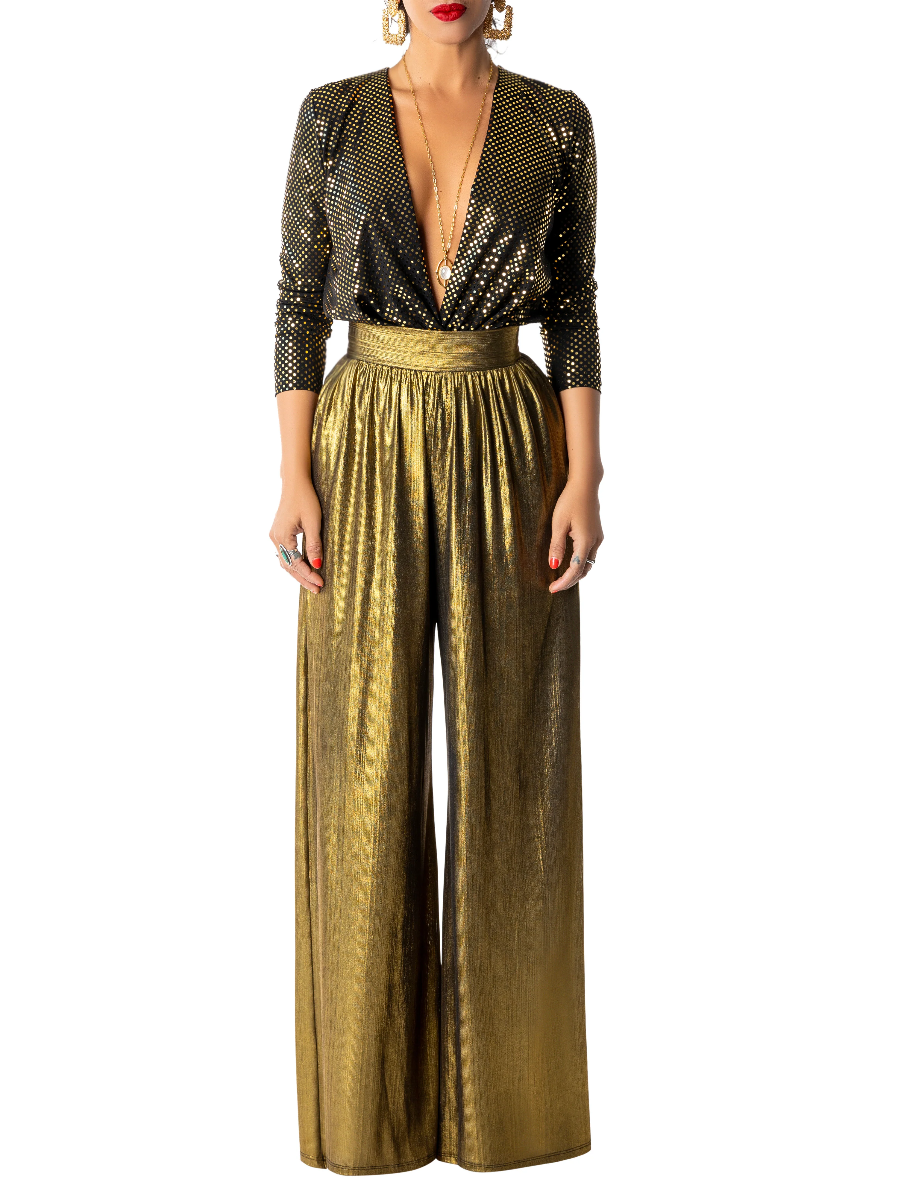 "Blythe" Gold Stretch Pants - Image 2