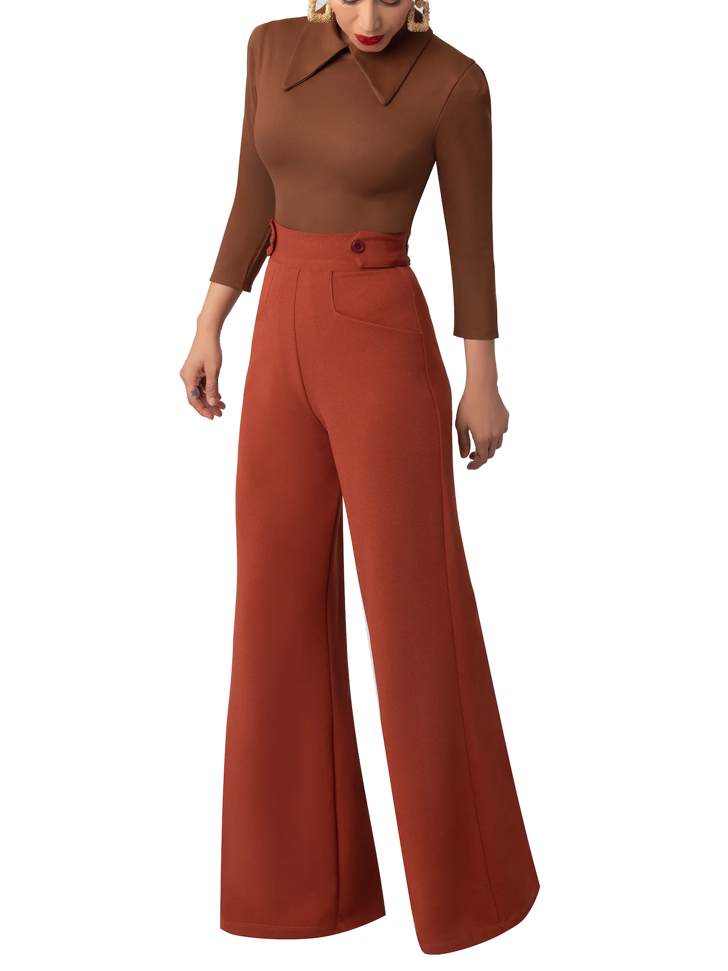 "Bonnie" Brown Collared Bodysuit - Image 6