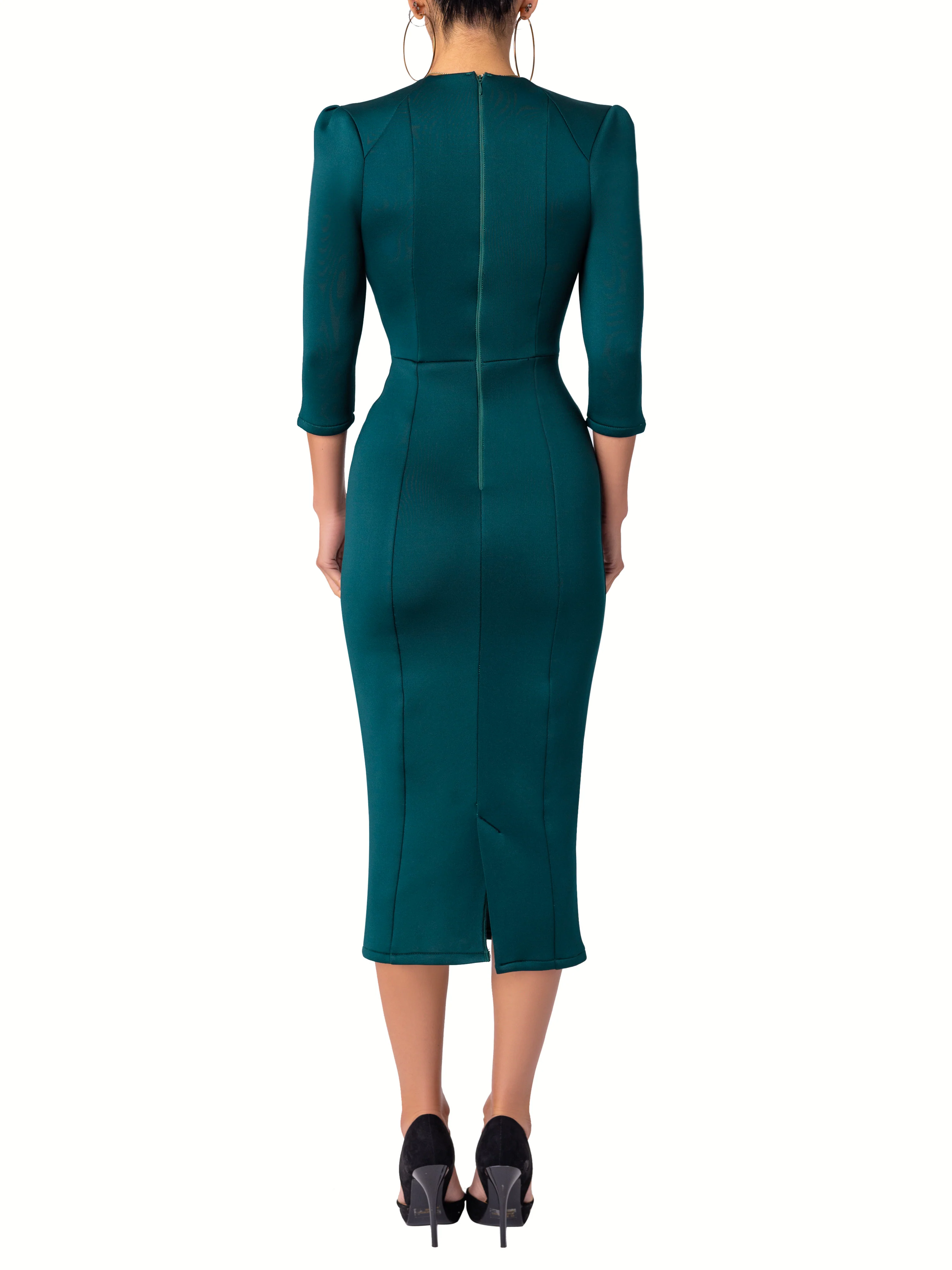 “Camila” Techno Green Pencil Dress - Image 7