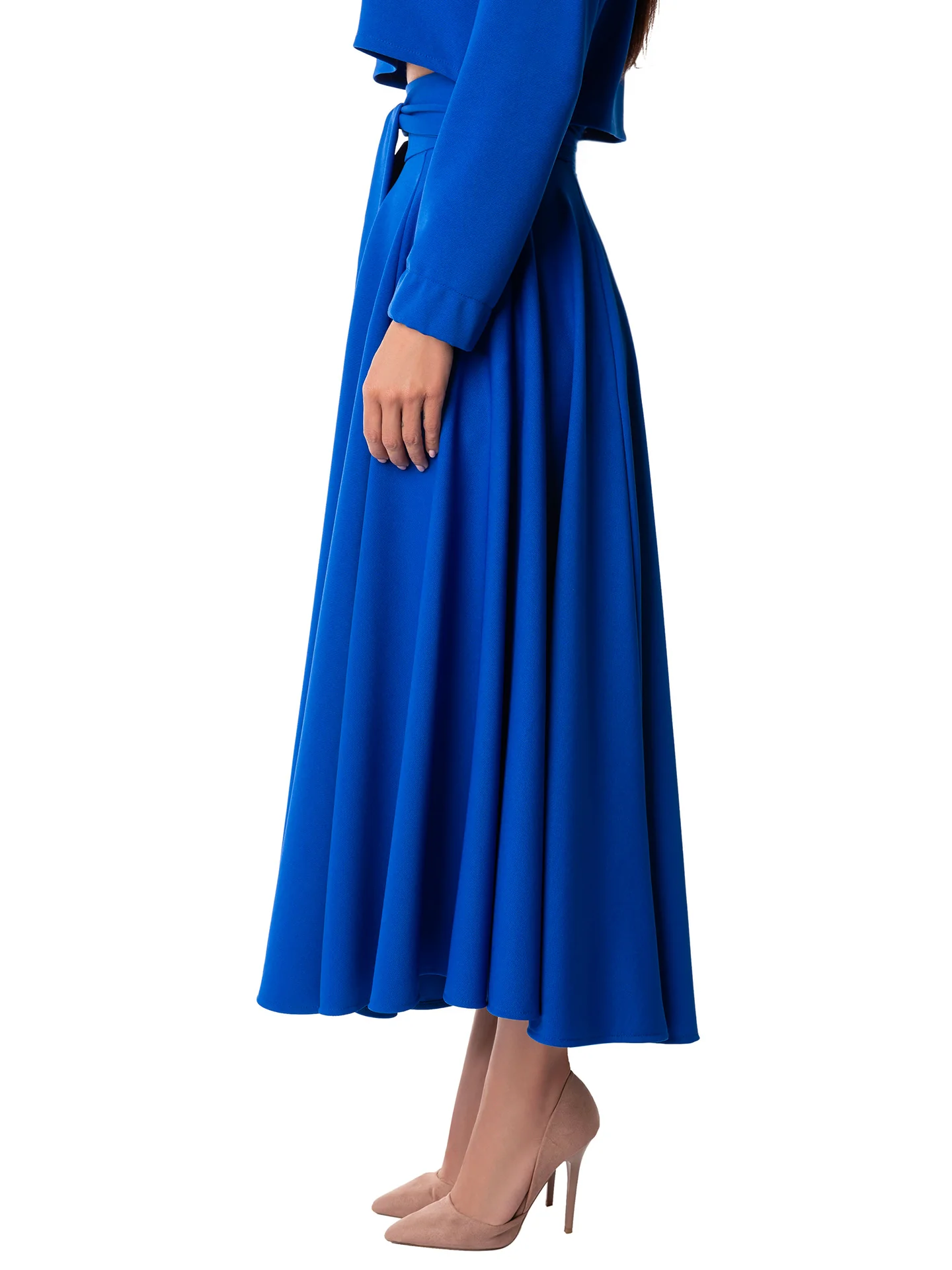 "Camille" Cobalt Belted Swing Skirt - Image 5