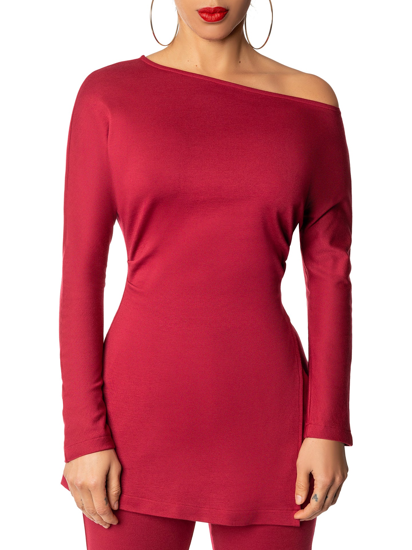 "Carrie" Burgundy Belted Side Slit Top - Image 4