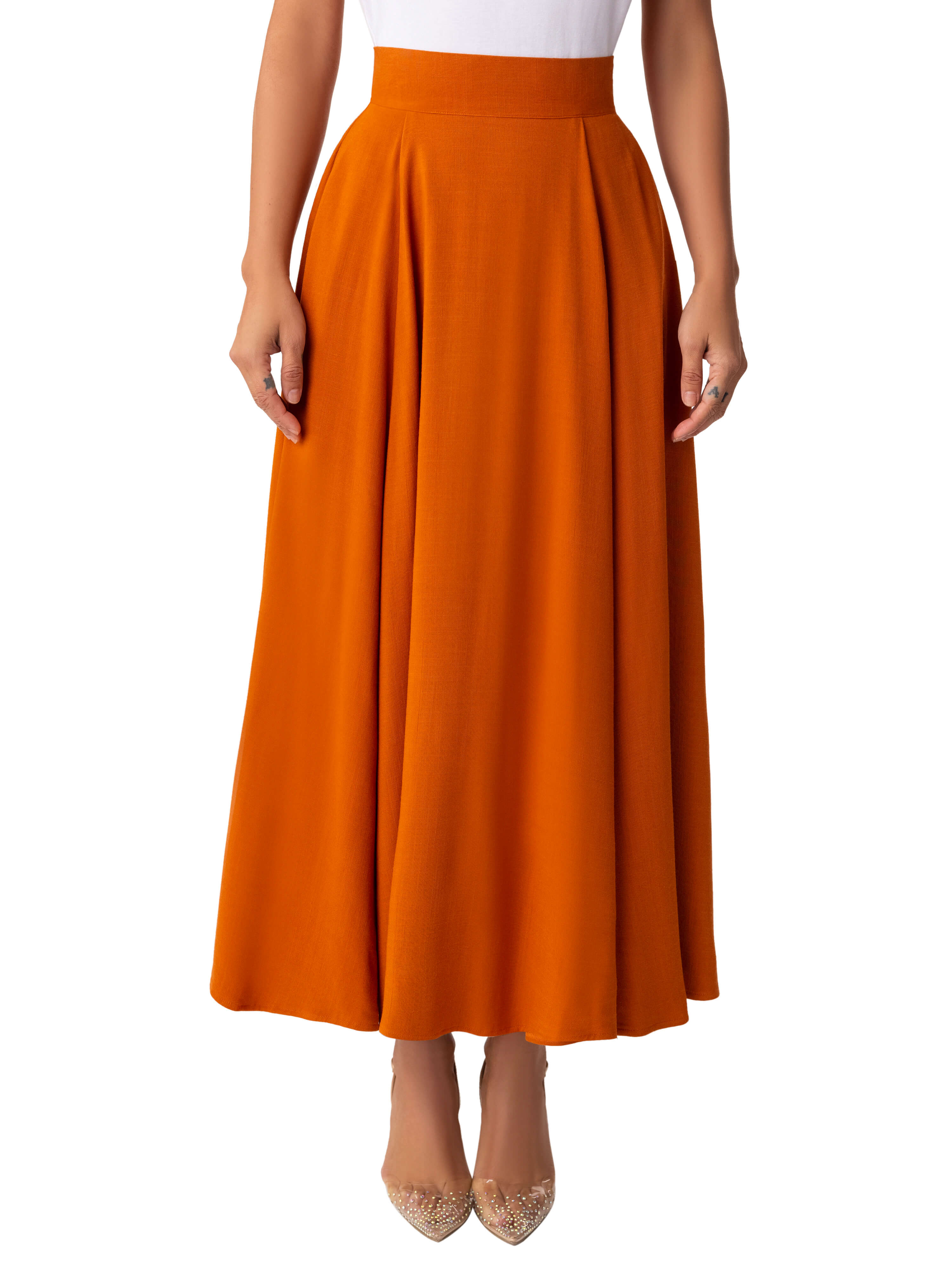 "Cattleya" Toffee Midi Swing Skirt - Image 4