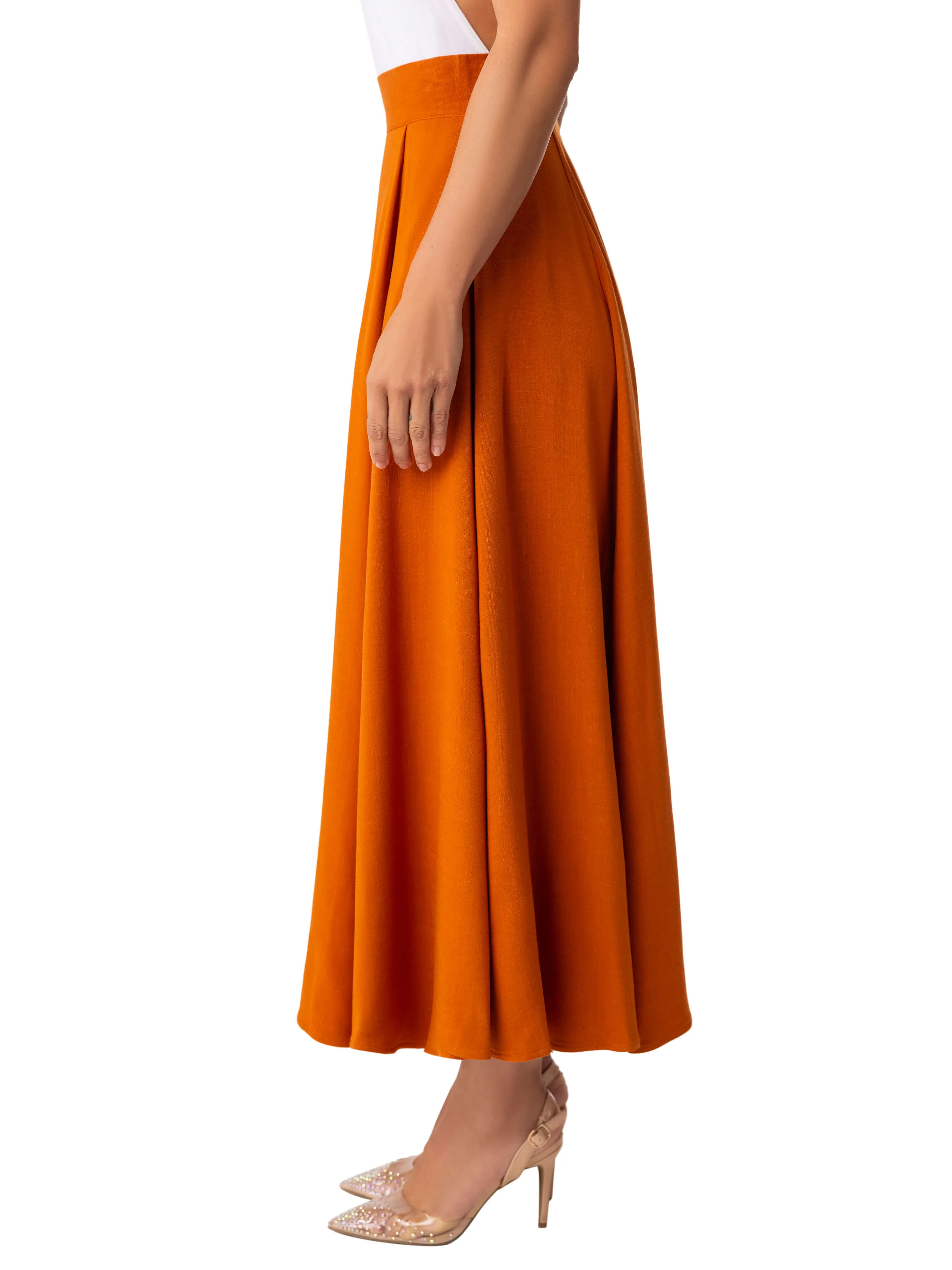 "Cattleya" Toffee Midi Swing Skirt - Image 5