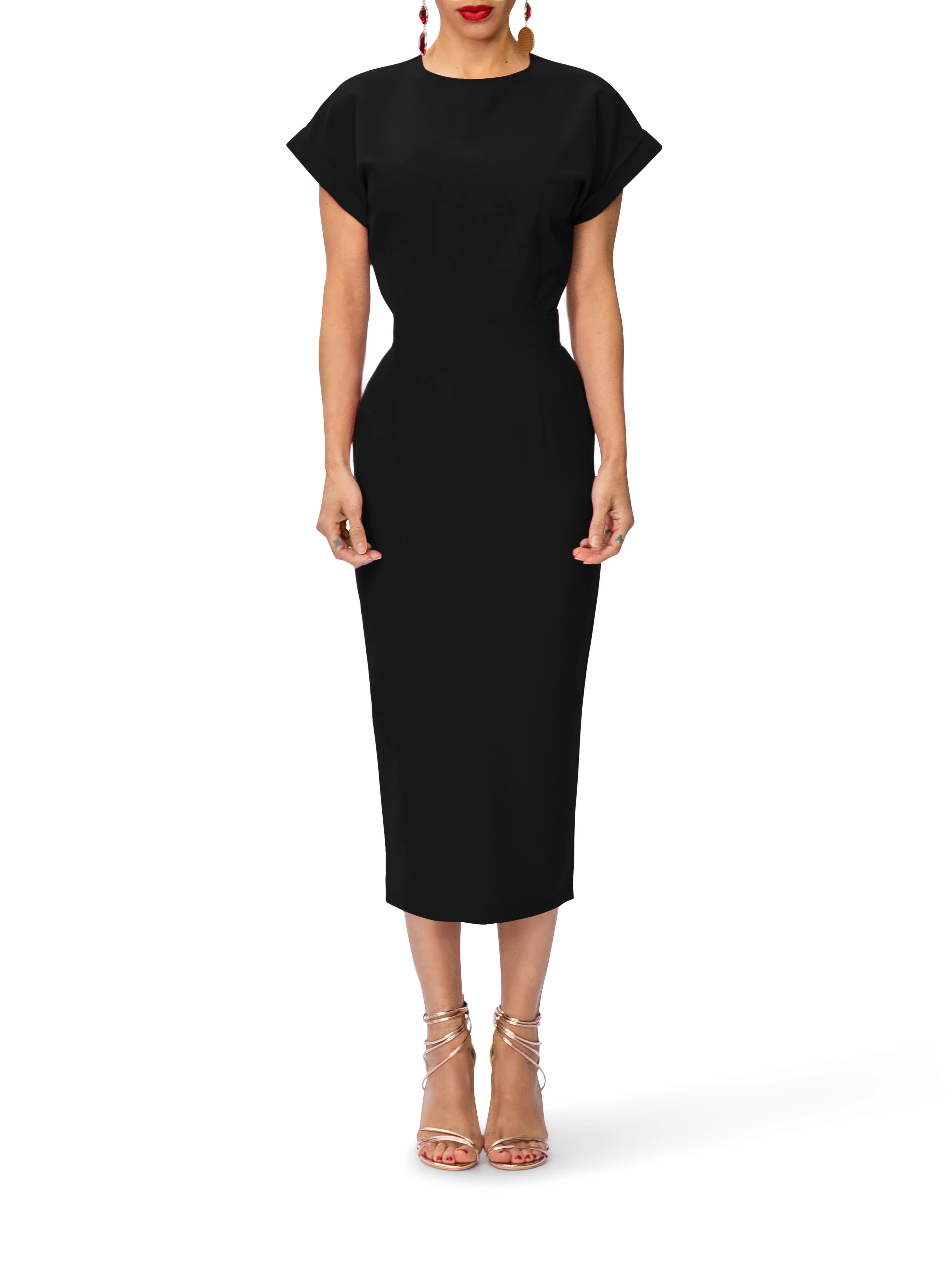"Olivia" Midi Dress w/Folded Sleeves - Image 3