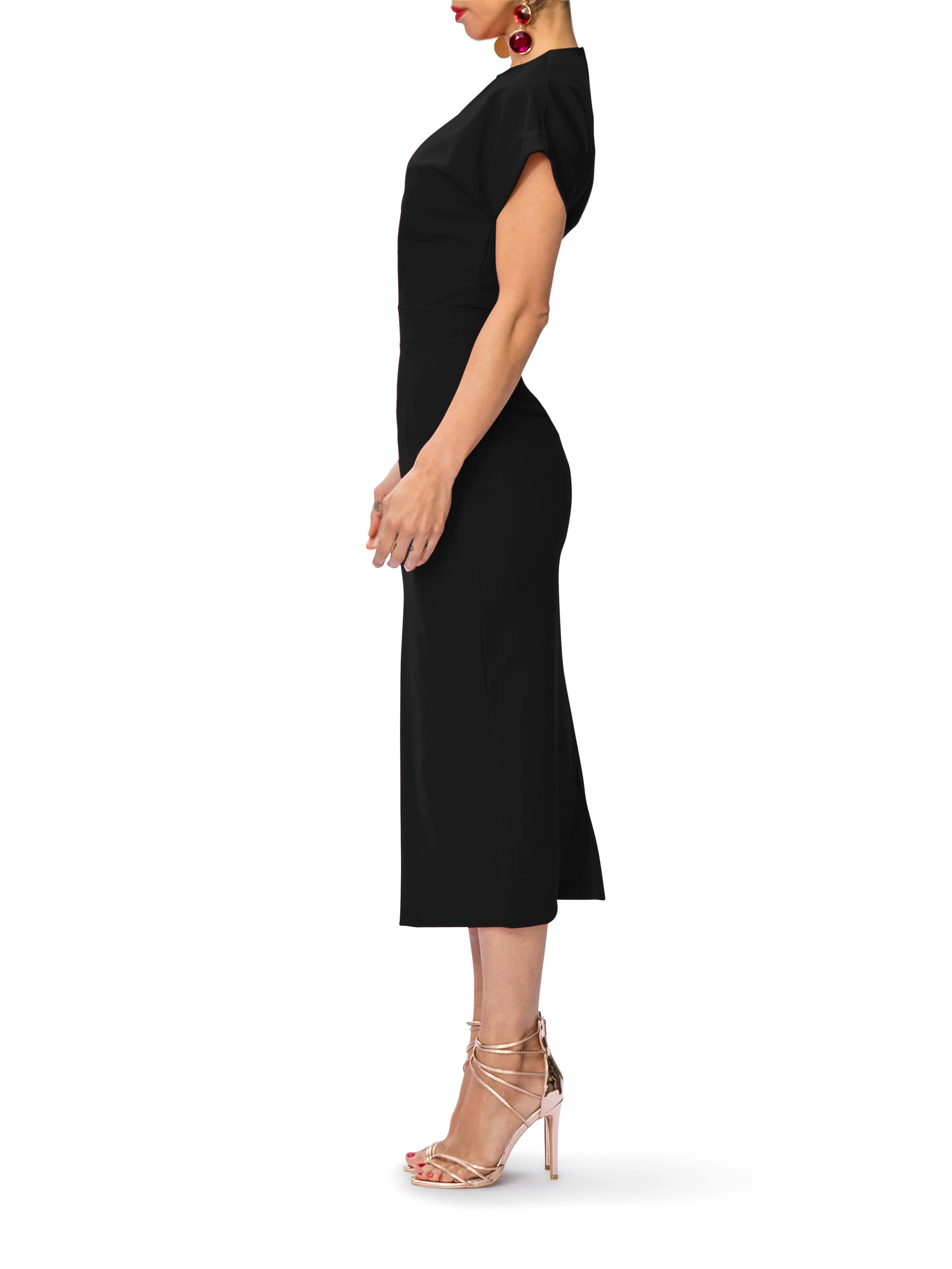 "Olivia" Midi Dress w/Folded Sleeves - Image 4